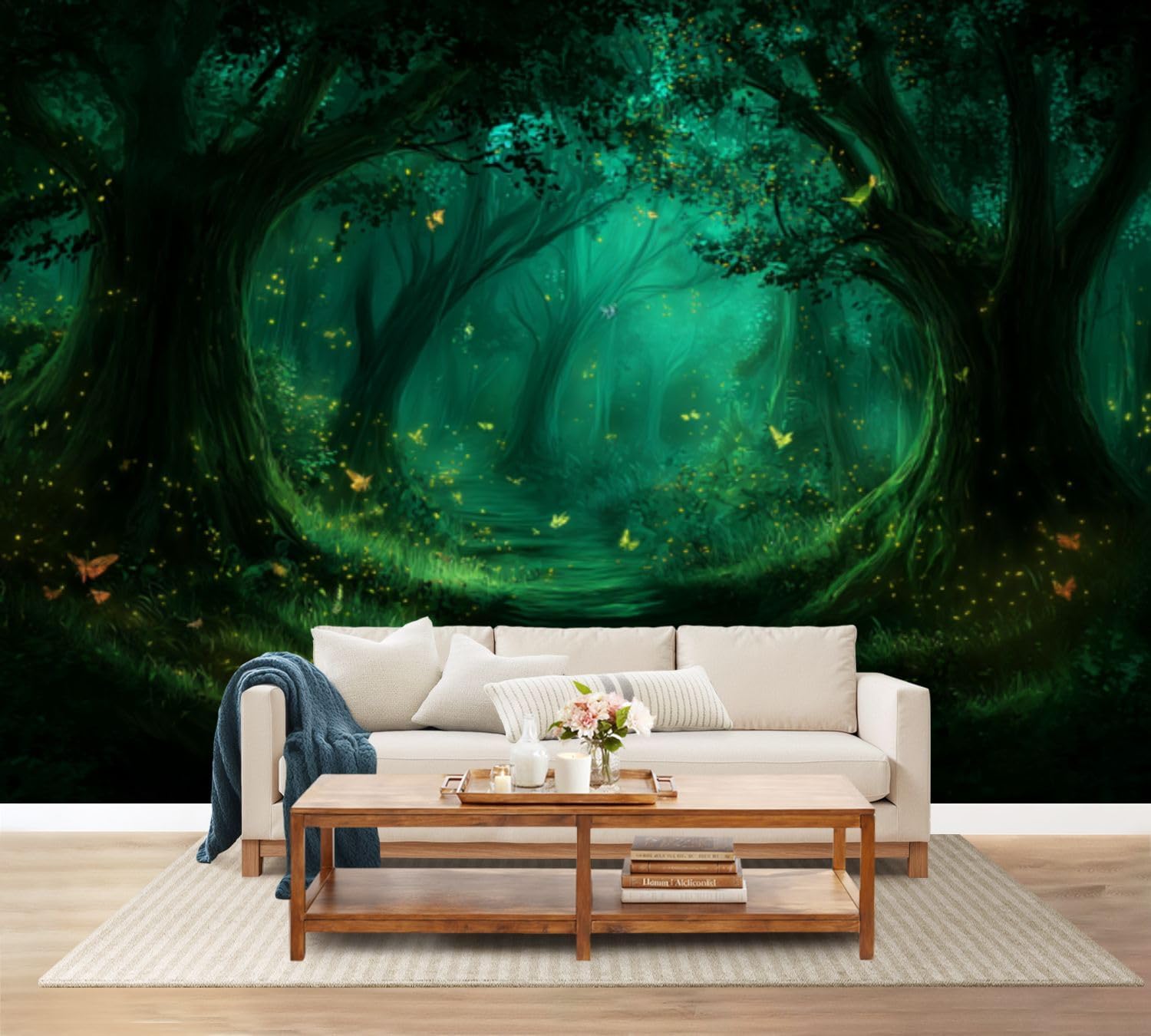 69"x98" Magic Forest Wall Mural Peel and Stick Wallpaper Forest Sparkling Lights Dreamy Atmosphere Wall Decor Self Adhesive Removable Wall Stickers for Bedroom Living Room