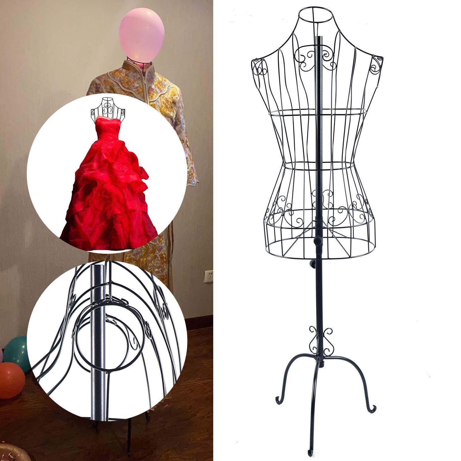 Maniquí con soporte, altura ajustable, con soporte de tres pies, media longitud, colgador, maniquí de costura de metal, para presentar suéteres, camisetas, chaquetas, vestidos, camisas, tops etc