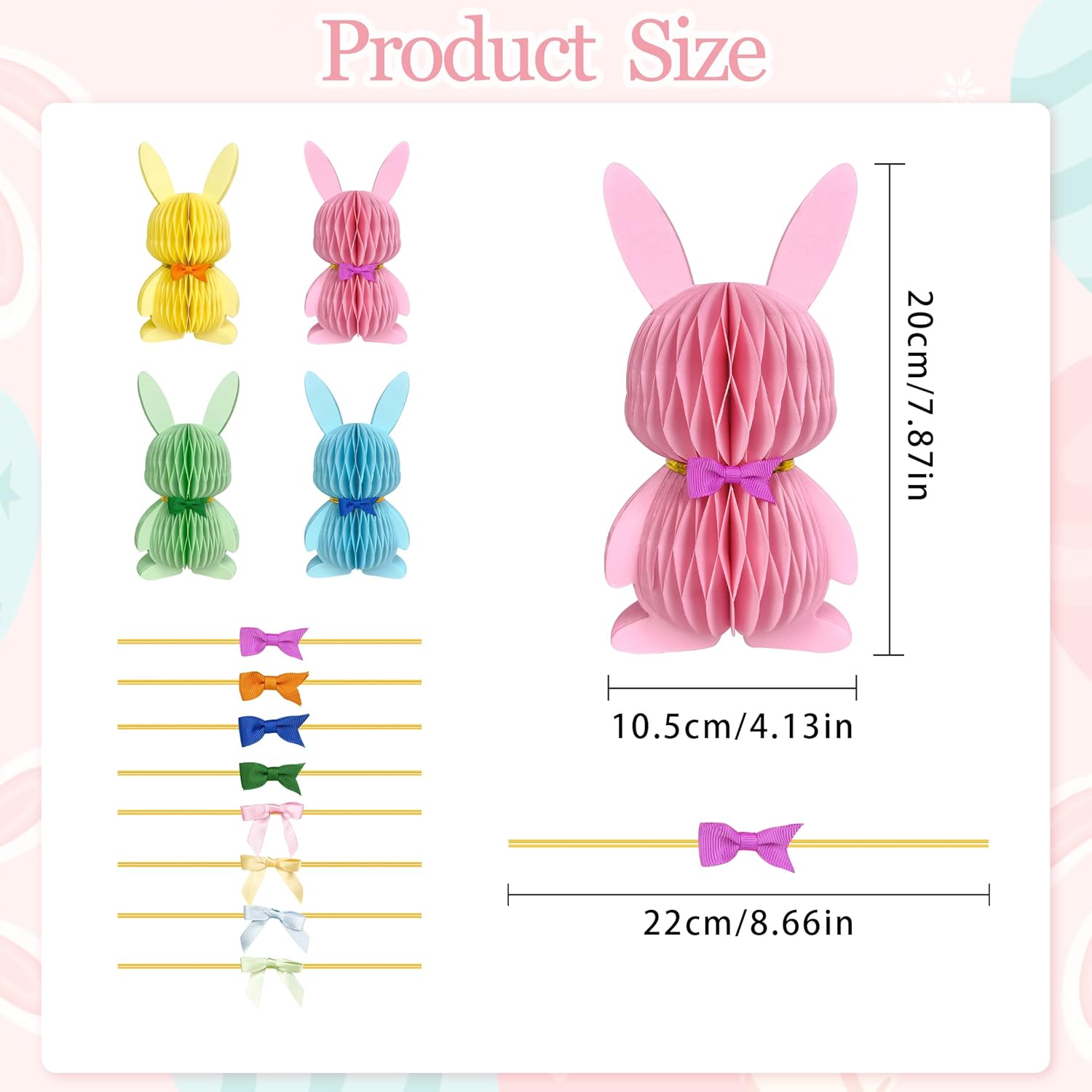 Easter Decorations, 4 PCS Easter Bunny Honeycomb Colorful Easter Centerpiece Table Decorations for Easter, Egg Hunt, Birthday, Bunny Themed Party, Spring Garden Party