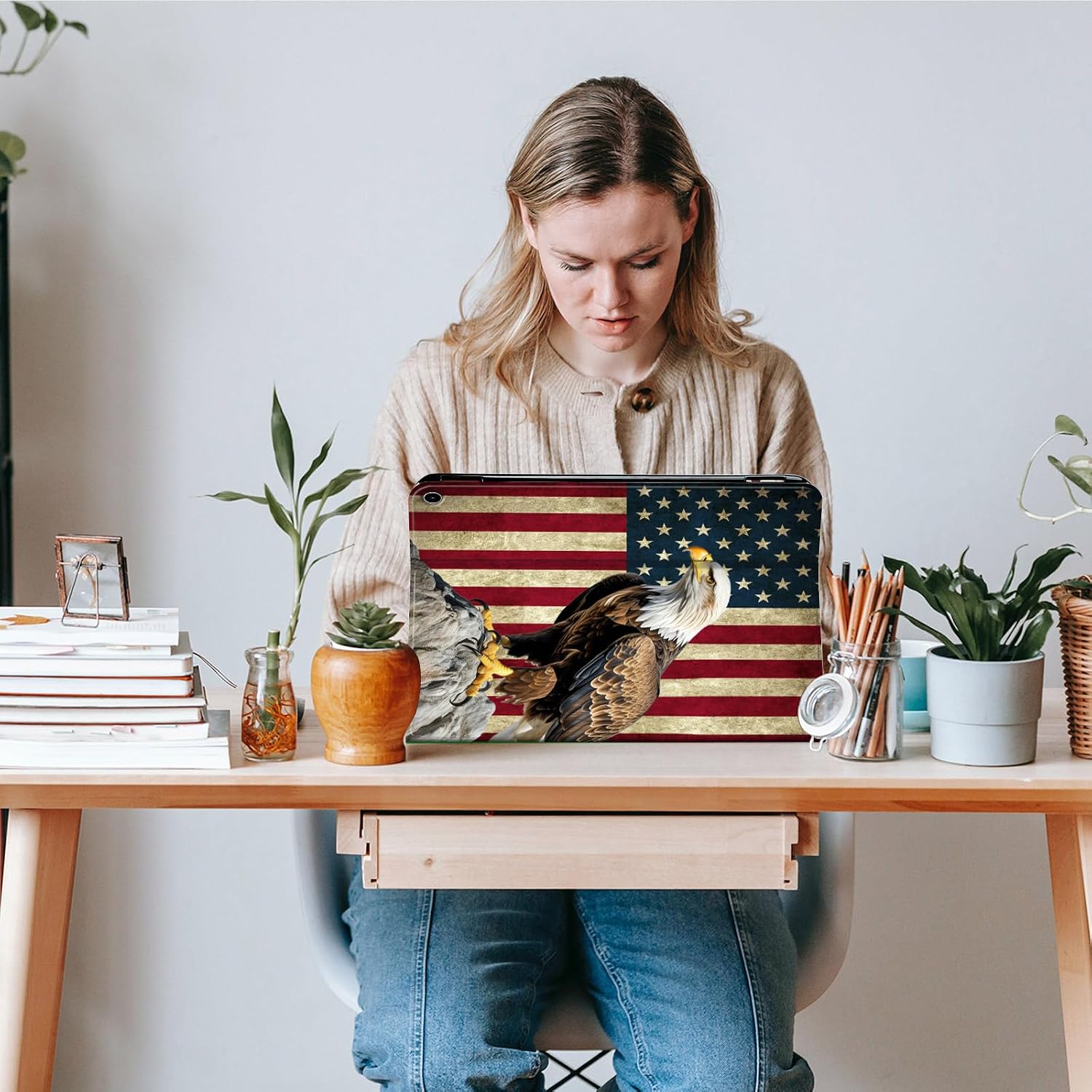 for Samsung Galaxy Tab A8 10.5 Case with Keyboard, Strong Magnetic Sealing Detachable Bluetooth Wireless Keyboard Leather Cover for Samsung Galaxy Tab A8 Case, American Flag Eagle