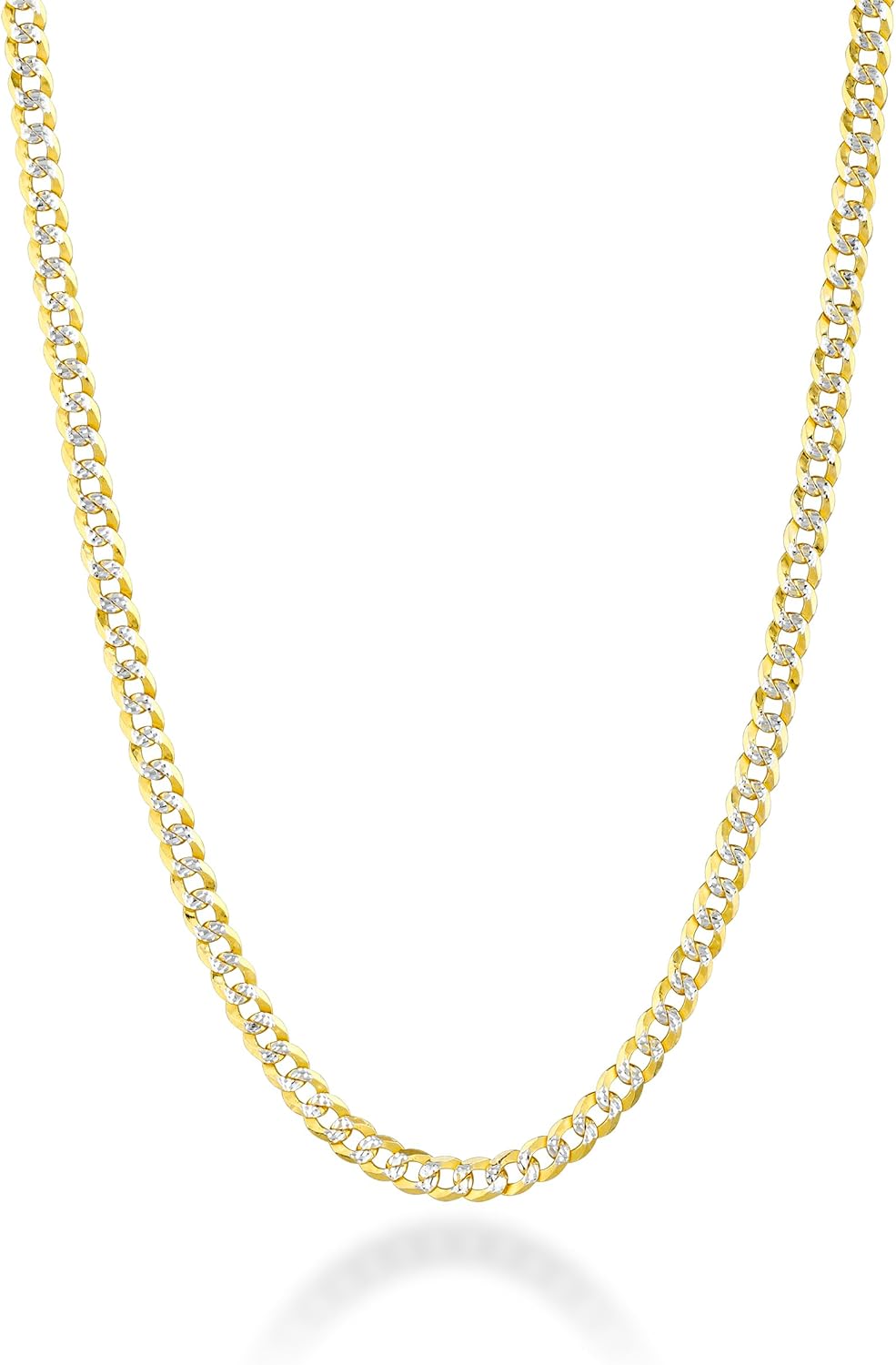 Miabella Italian Solid 18k Gold Plated 925 Sterling Silver Two Tone 3.5mm Diamond Cut Cuban Link Curb Chain Necklace for Women, Made in Italy