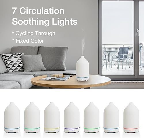 Miniatura 2 de Difusor de aceite esencial para aromaterapia, difusor ultrasónico de aroma de niebla fría de cerámica de 3.5 fl oz, silencioso, con apagado