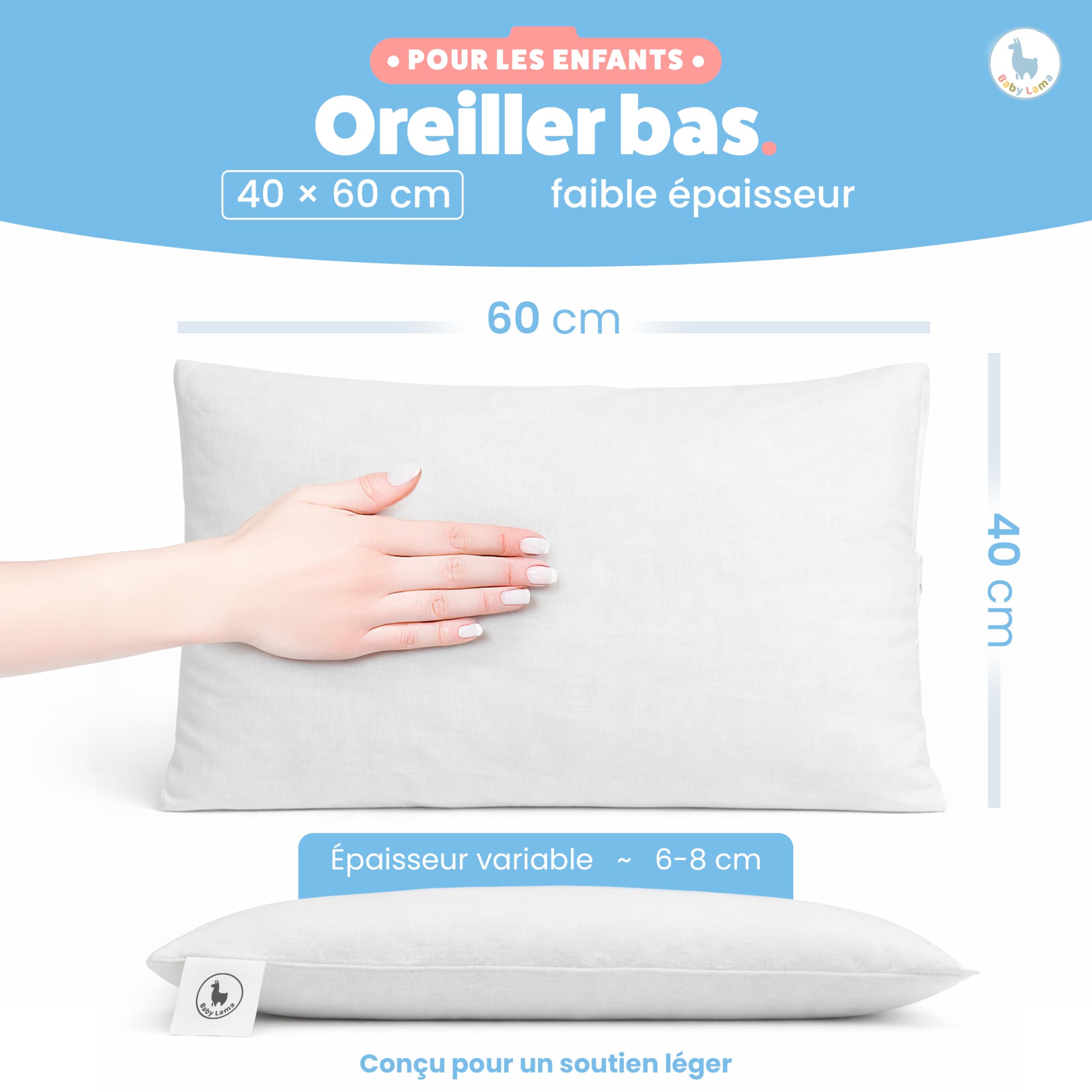 Oreiller Enfant 2 à 6 Ans – Oreiller 40x60 cm Bas et Confortable – Coussin Bébé et Enfant 100% Coton Oeko-Tex – Hypoallergénique, Anti-Étouffement, Lavable – Fabriqué en Italie (1)