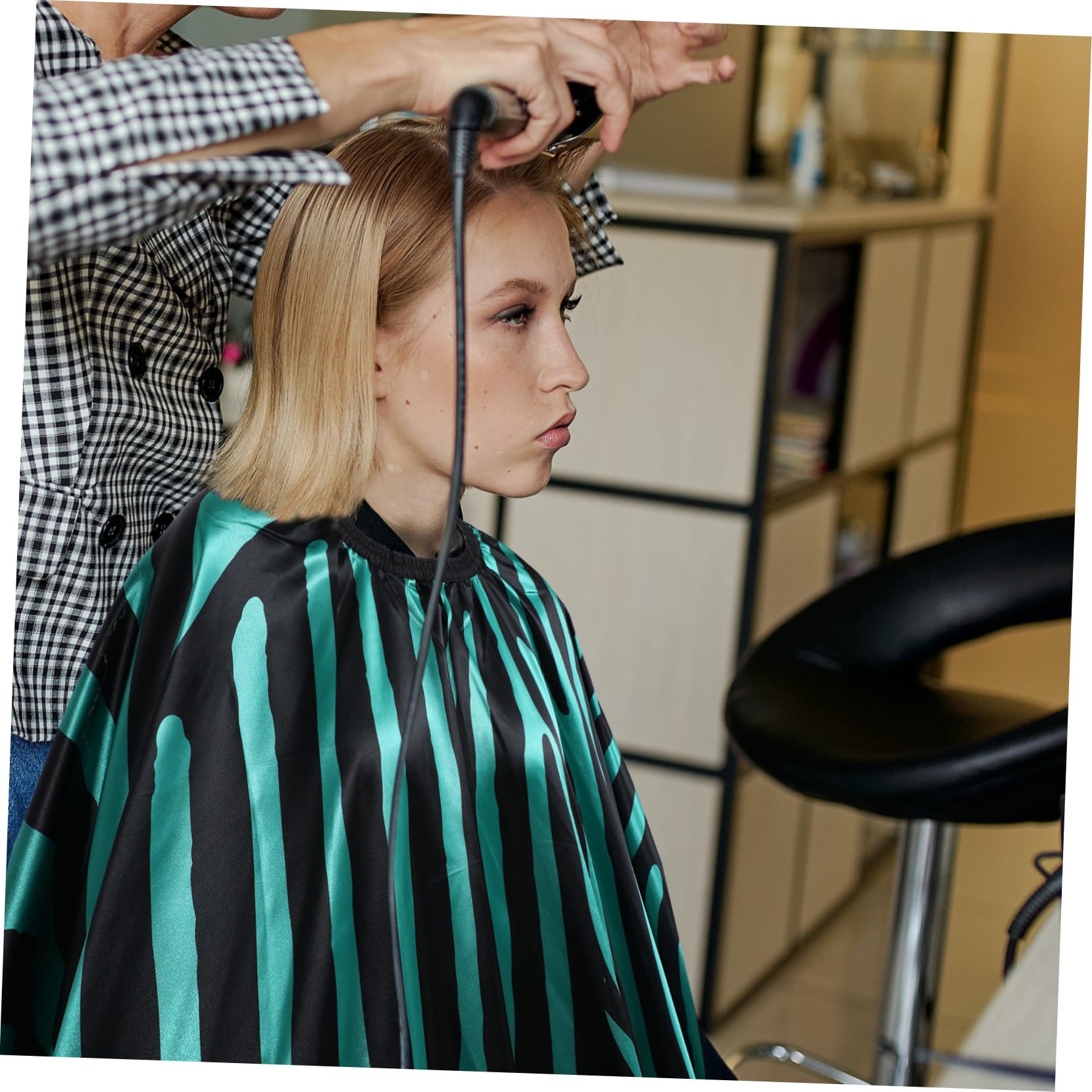 Capa de Peluquería Patrón Verde Cebra, Talla Grande, Antiadherente, para Salón y Barbería Profesional, Suministros para Cortar y Teñir el Cabello