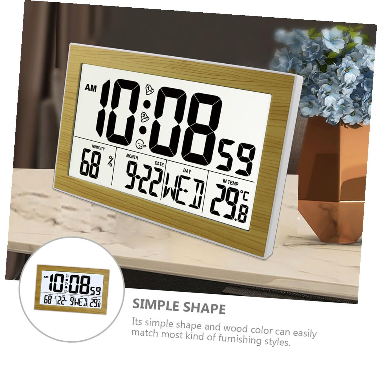 Orologio Digitale da Parete e Tavolo con Ampio Display e Calendario Silenzioso Batterie Design in Legno per Casa Ufficio e Scuola Facile da Montare e Leggere