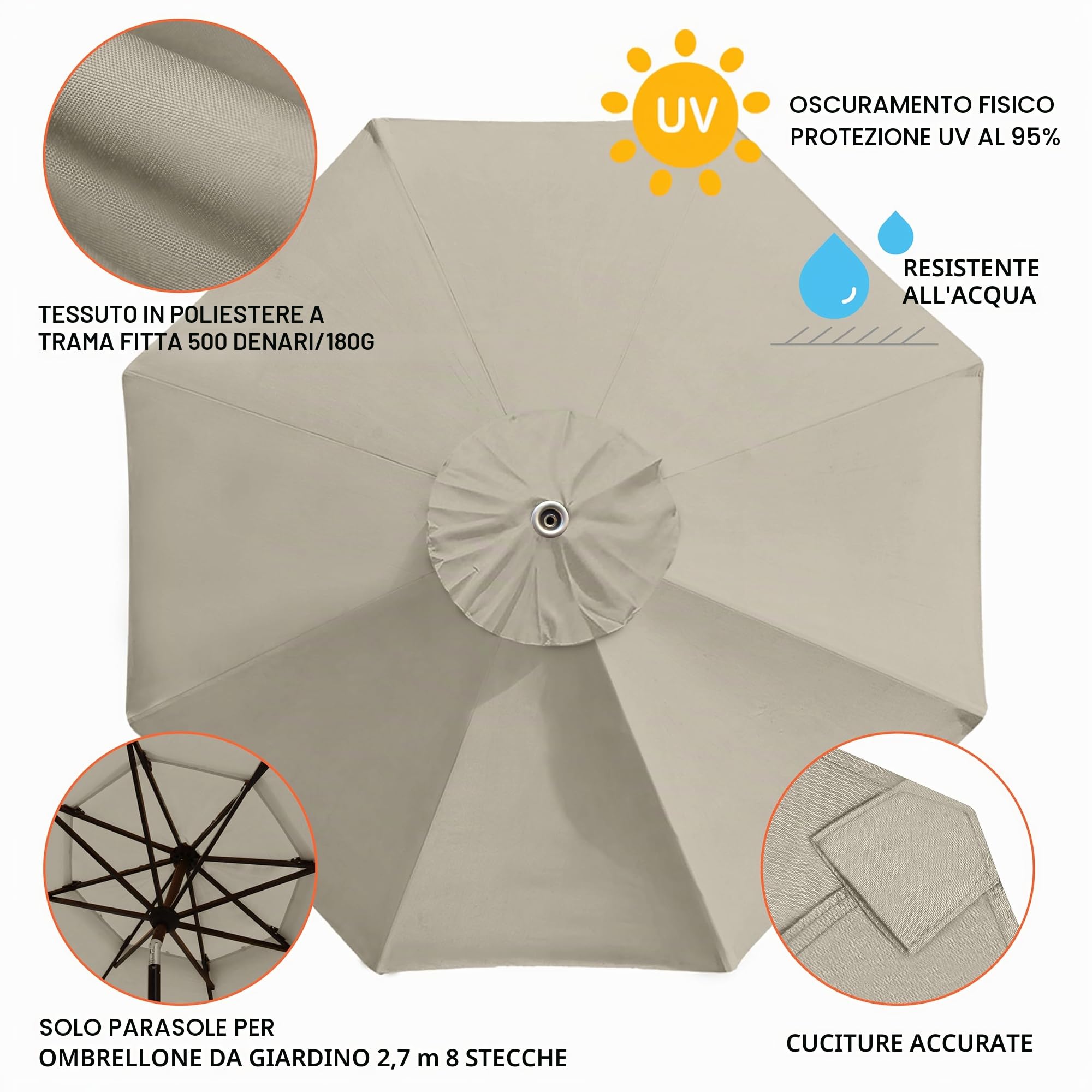 EliteShade Ombrellone da terrazza 2,7 m beige