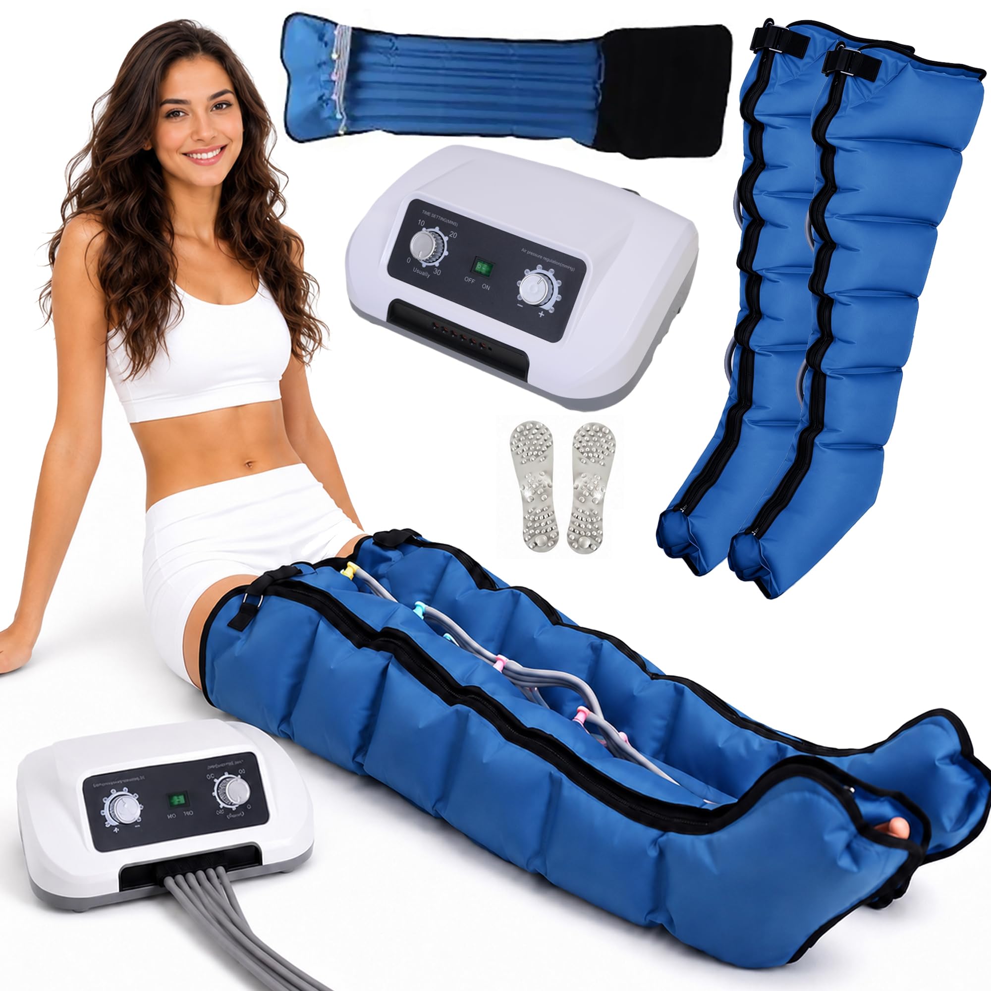 Lymphdrainage Gerät für Beine und Bauch 6 Kammern Beinmassagegerät Blau XXL
