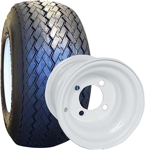 Red Hawk TIR-310A - Conjunto de neumáticos y ruedas, rueda de acero blanco, 8 x 7 estándar con RHOX Golf DOT, 18 x 8.5-8 carritos de golf