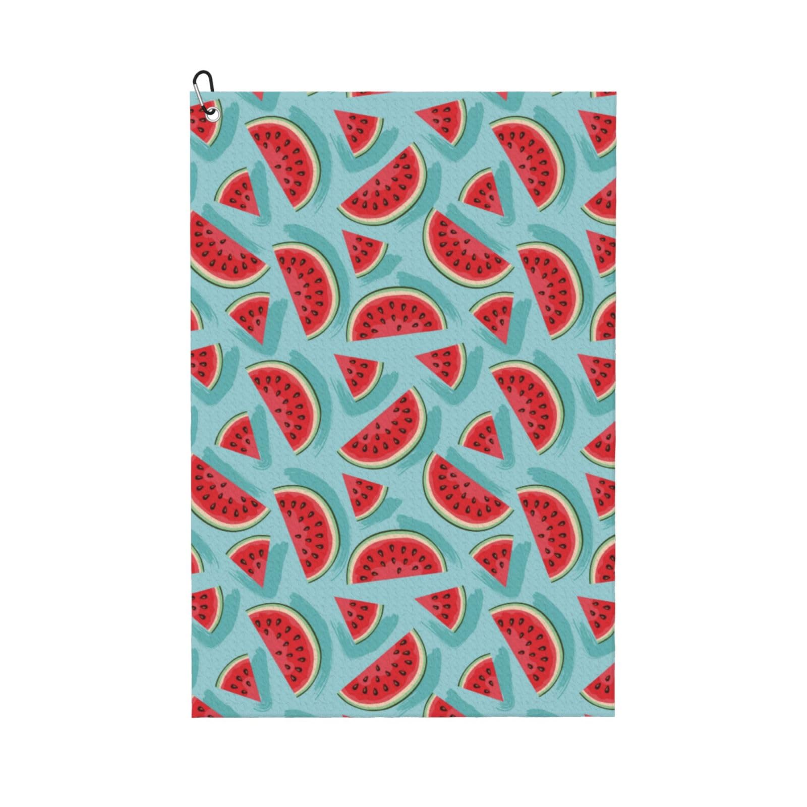 AOOEDM Watermelon Print Golf Towel with Carabiner Clip Absorbent Microfiber Golf Towel for Cleaning Golf Ball Club Putter Iron for Golf Bag Trolly Belt Loop 16" X 24"