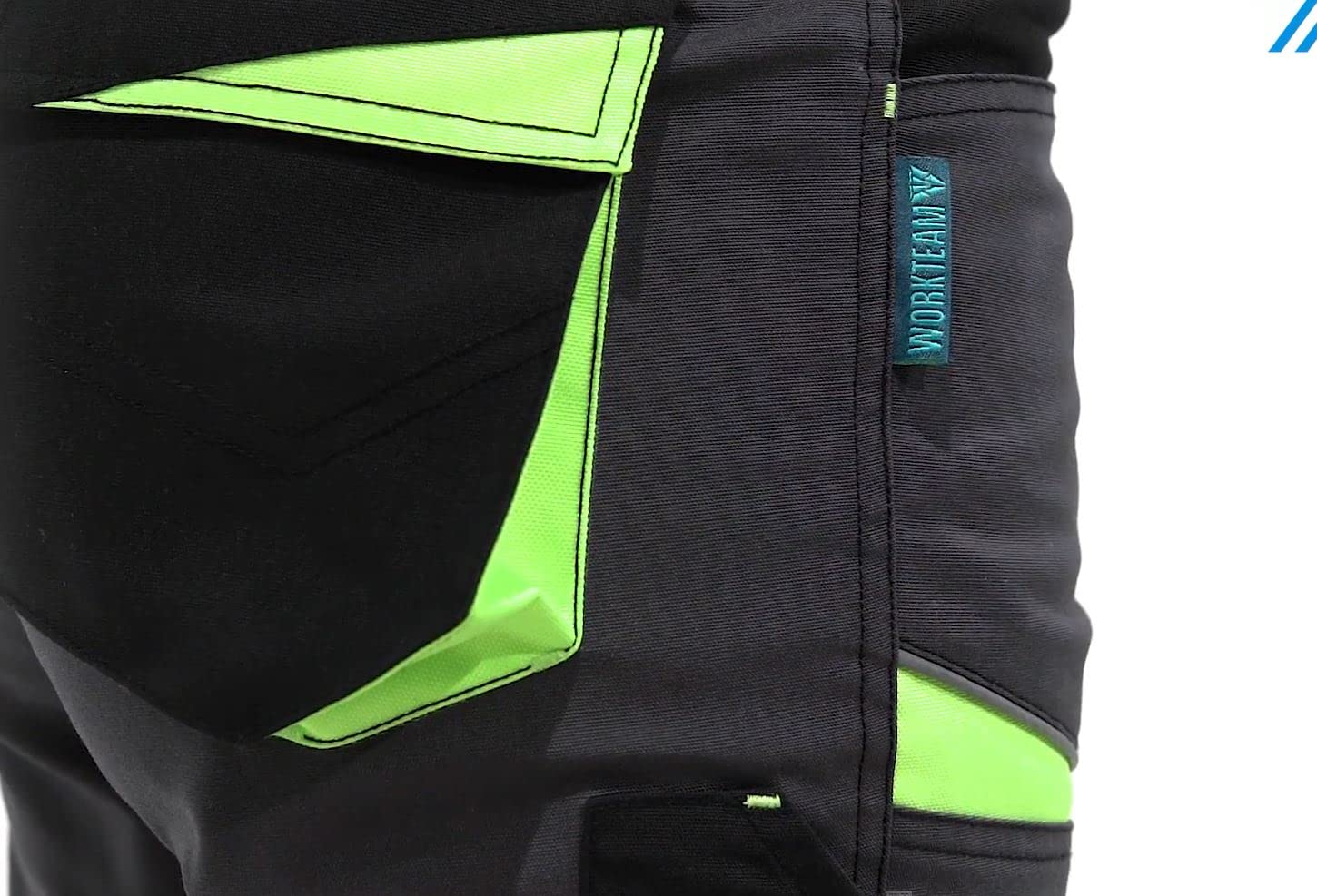 WORKTEAM Pantalón de Trabajo en Tejido Canvas (Extremadamente Resistente y Duradero), Slim Fit, Multibolsillos, Porta Martillo, Refuerzo para Rodilleras, Vivos Reflectantes, Unisex