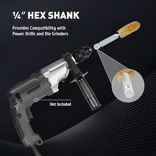 Miniatura 6 de Orion Motor Tech Juego de 38 cepillos de alambre para taladro con vástago hexagonal de 14 pulgadas y barras de extensión largas, kit de cepillo de