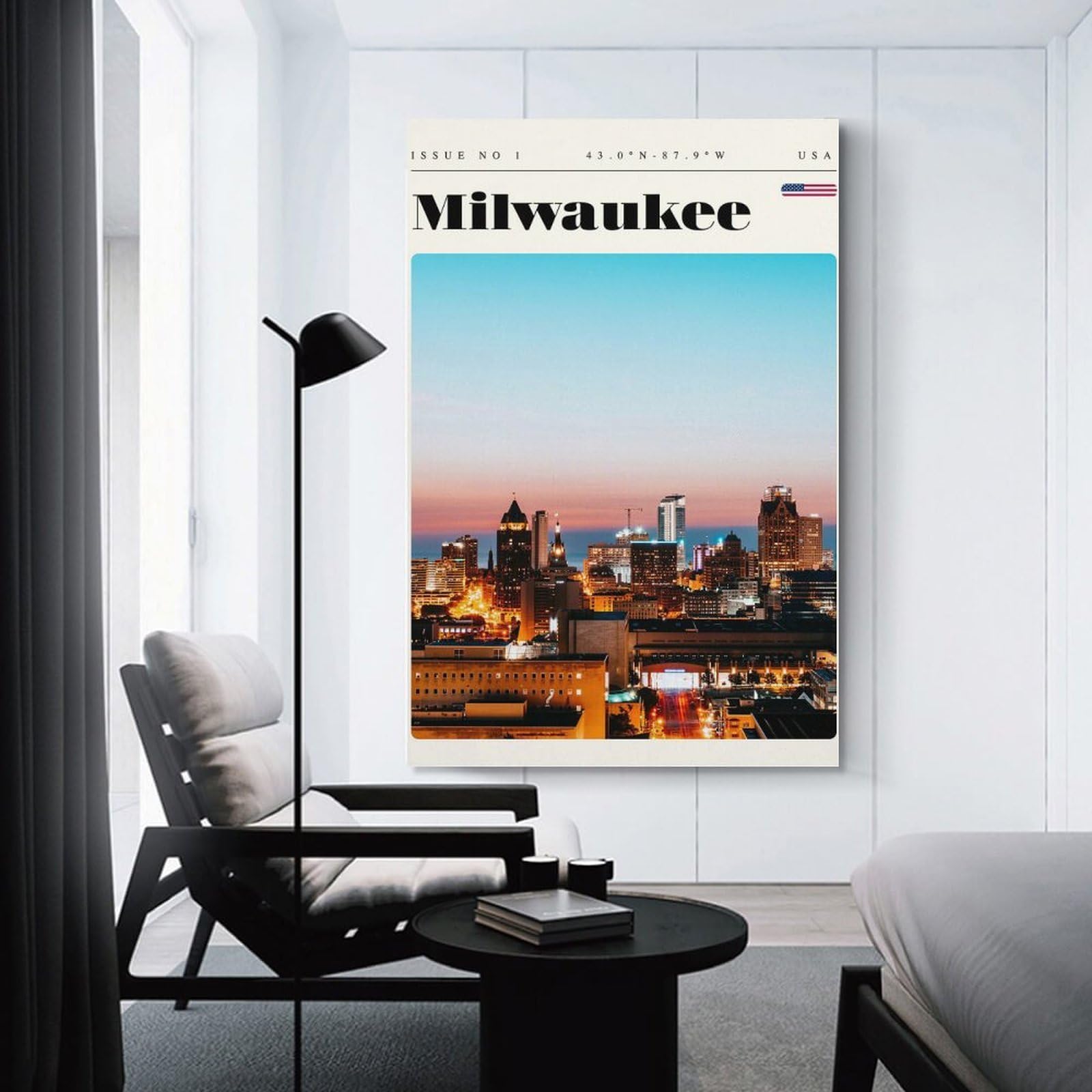 Junmoney Milwaukee Wisconsin Travel Art Decorative Wall Artwork, 24x36inch(60x90cm), for Corridors, Hallways Or Apartment Entries, Home Artwork for First Impressions