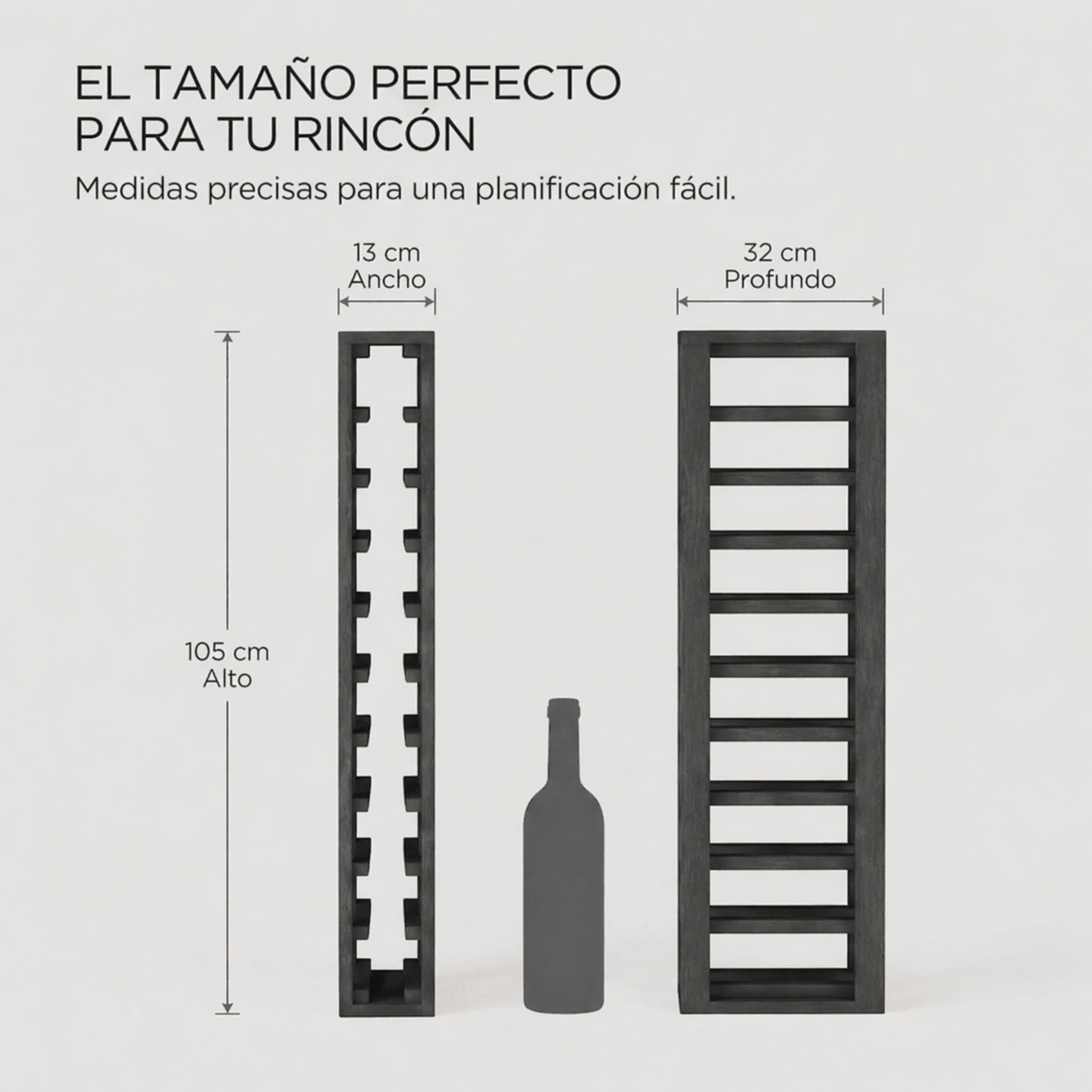 Botellero Vino de Madera Vertical 10 Botellas Pino Negro 105x13x32 cm