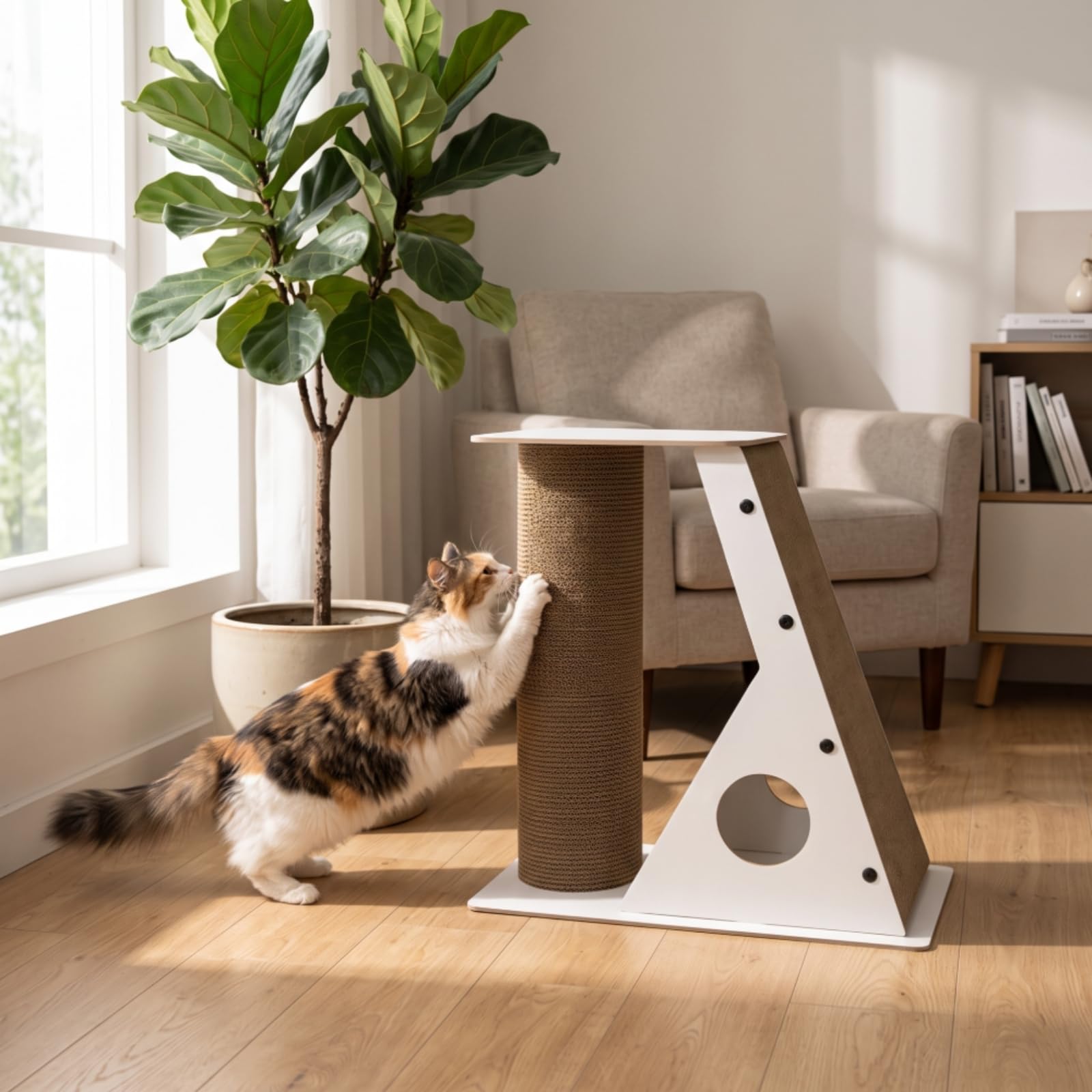 Tiragraffi per Gatti Albero Tiragraffi Centro Attività Pannello Obliquo Colonna Ondulata Ripiano Confortevole in Cartone Ondulato Struttura Geometrica Moderna Adatto per Salotto Camera da Letto