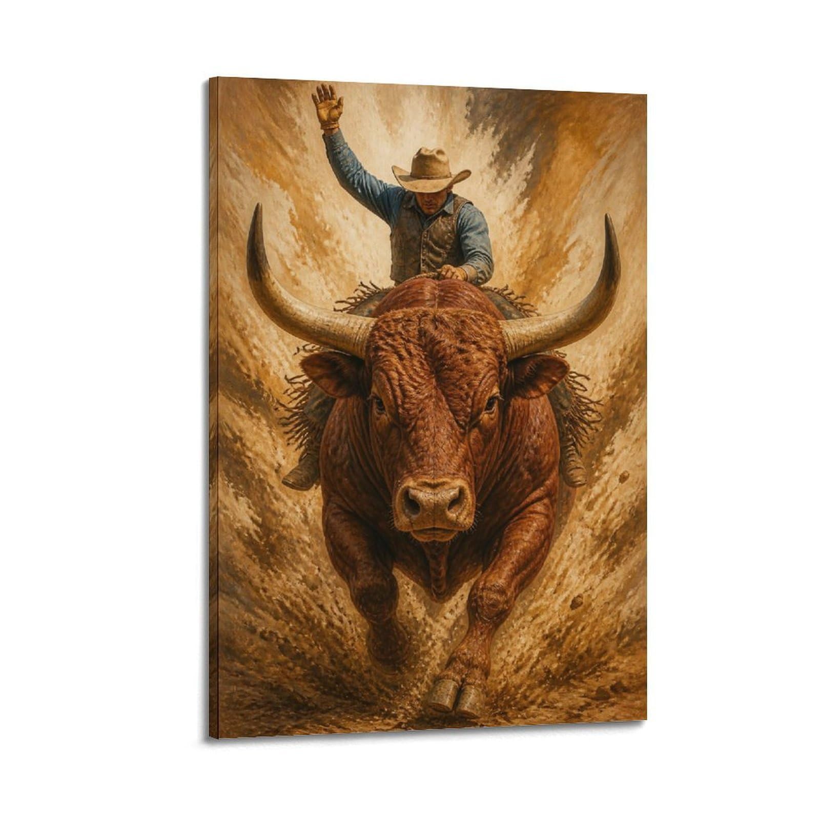 OKAHYS Dramatic Reddish Rodeo Bull Rider Poster Western Sports Bold Modern Decorative Canvas Prints - Ideal Wall Art for Family, Man Cave, Game Room, Boys & Girls Bedroom 24x36inch(60x90cm)