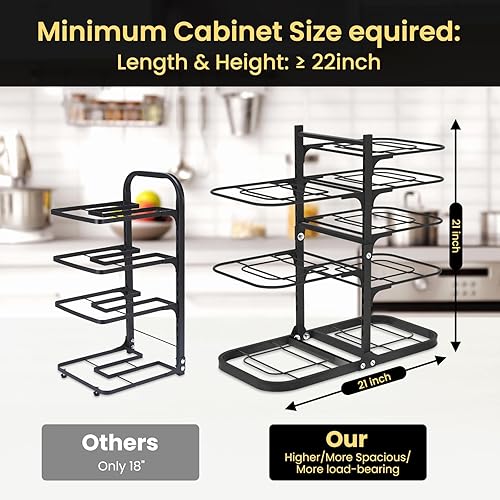 Miniatura 5 de Podxco Organizador de ollas y sartenes debajo del gabinete de 21 pulgadas, organizador de sartenes de 8 niveles para gabinete, organizador de ollas