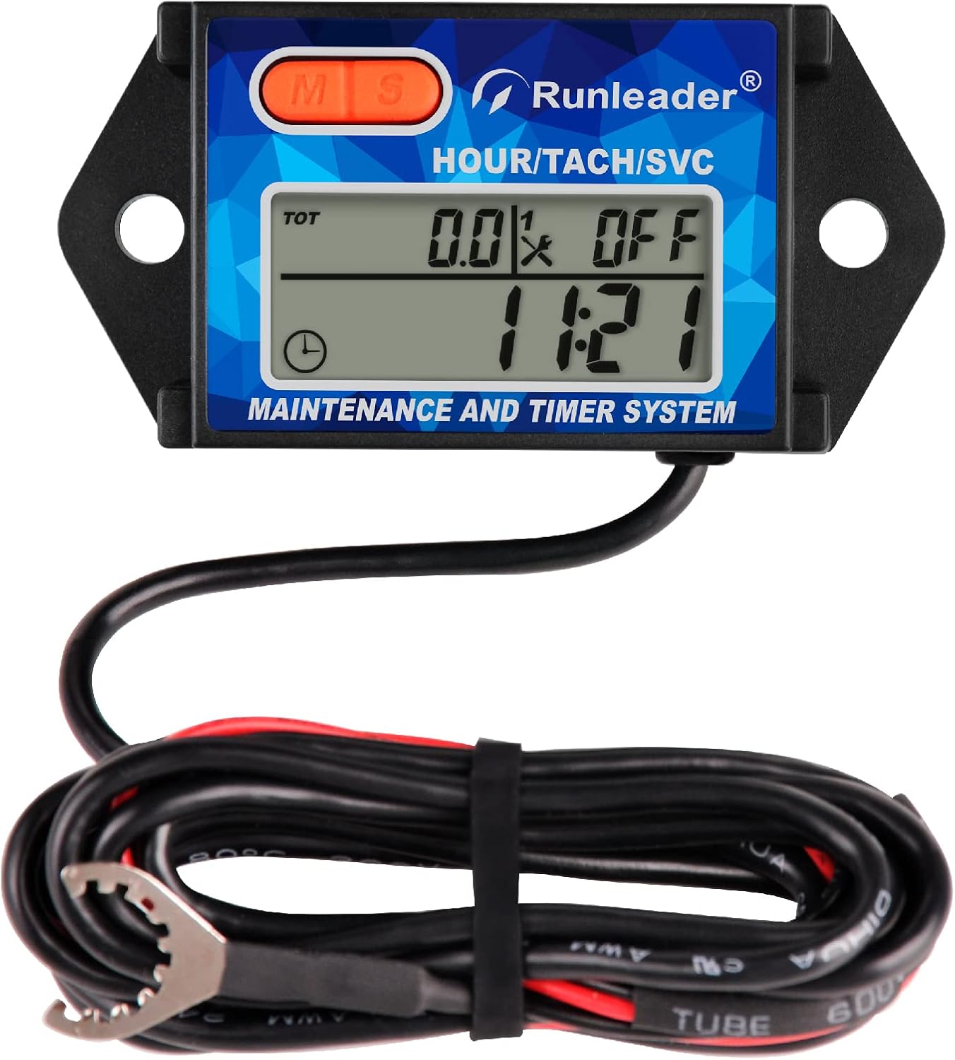 Runleader Digital Hours Tachometer,Maintenance Reminder,Battery Replaceable,Works on Small Gas Engine, Use for Riding Lawn Mower Generator Outboard Motor Dirt Bike Chainsaw Log Splitter Scooter