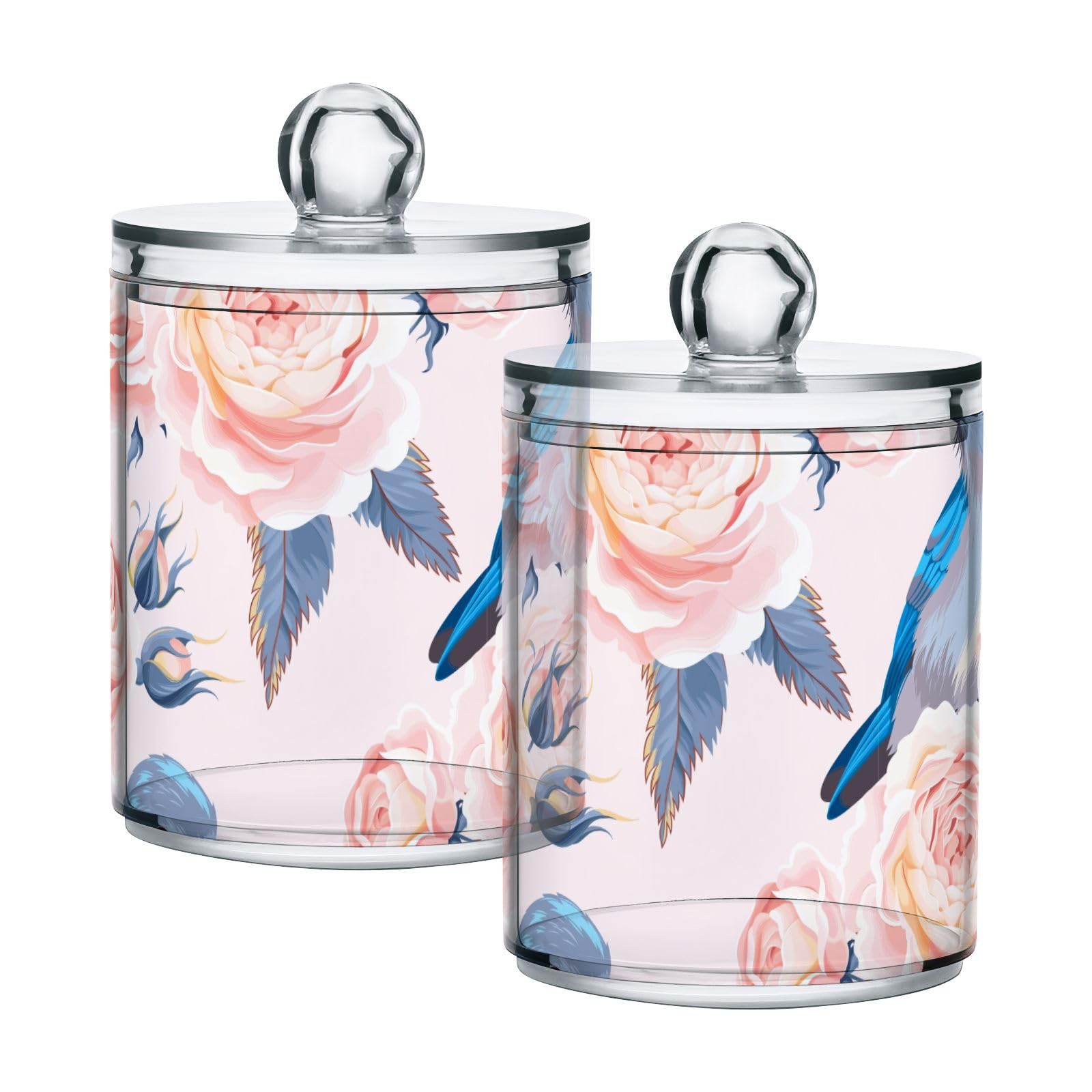 Birds-rose-print Restroom Bathroom Organizers with Lid Qtip Holder Dispenser Apothecary Jars Cotton Balls Pads Swabs Holder Jar 4