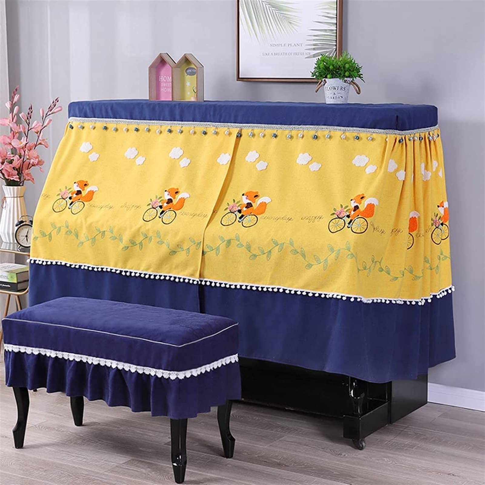 Klavier-Staubschutz, Klavierabdeckung, E-Piano-Abdeckung, Klavierabdeckung, vollständige Abdeckung, staubdichte Abdeckung, modisch, niedlich, Heller Druck, Elegante Hockerabdeckung