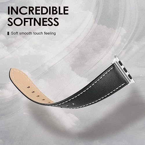 Vista 190 de Correa de cuero compatible con correas de Apple Watch de 1.811 in, 1.772 in, 1.732 in, 1.654 in (Serie 1/2/3) para hombres y mujeres, correa de Azul