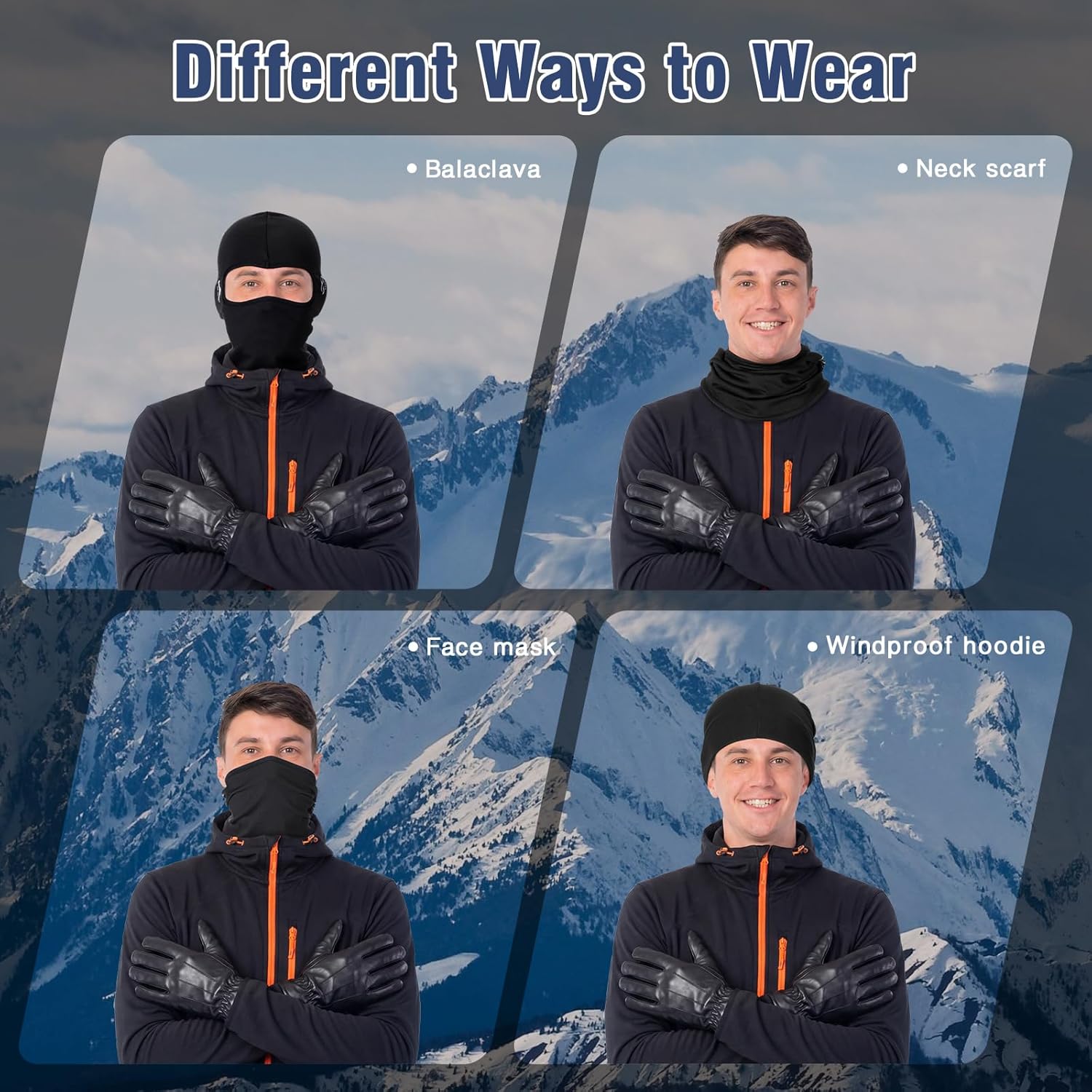 Suhine 6 Pcs Winter Balaclava Face Mask PU Leather Gloves Set, Windproof Thermal Breathable Full Face Mask Cold Weather Balaclava Waterproof Warm Gloves for Men Women Riding Skiing Motorcycle Black - Image 5