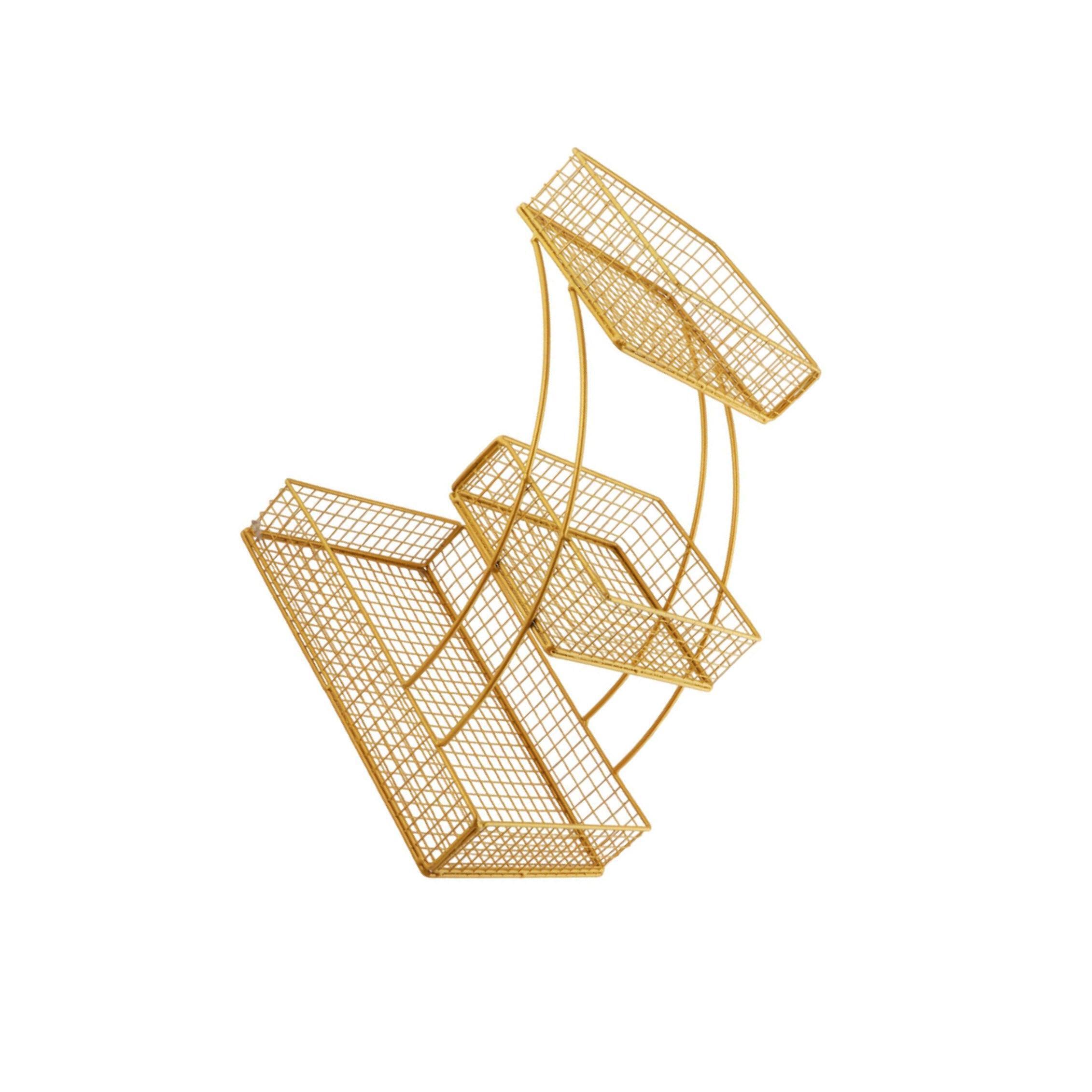 Pixzcsa Gold Stylish And Functional Vegetable Basket Designed For Storage Of Fruits Breads And Snacks Fruit And Vegetables Holder Is Made Of Iron 3 Tier Countertop