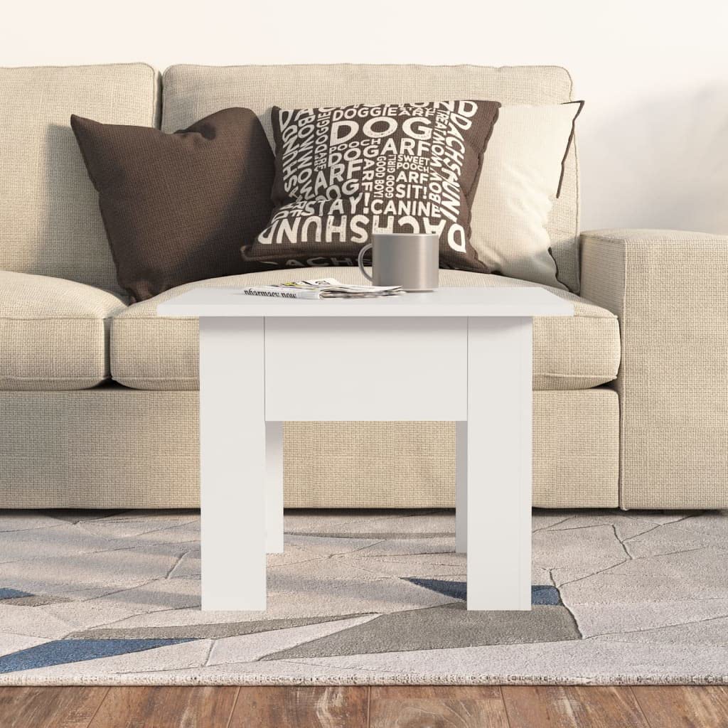 Mesa de centro blanca 55 x 55 x 42 cm, moderna mesa auxiliar de madera, mesa cuadrada de salón para bebidas, aperitivos y decoración, fácil de limpiar