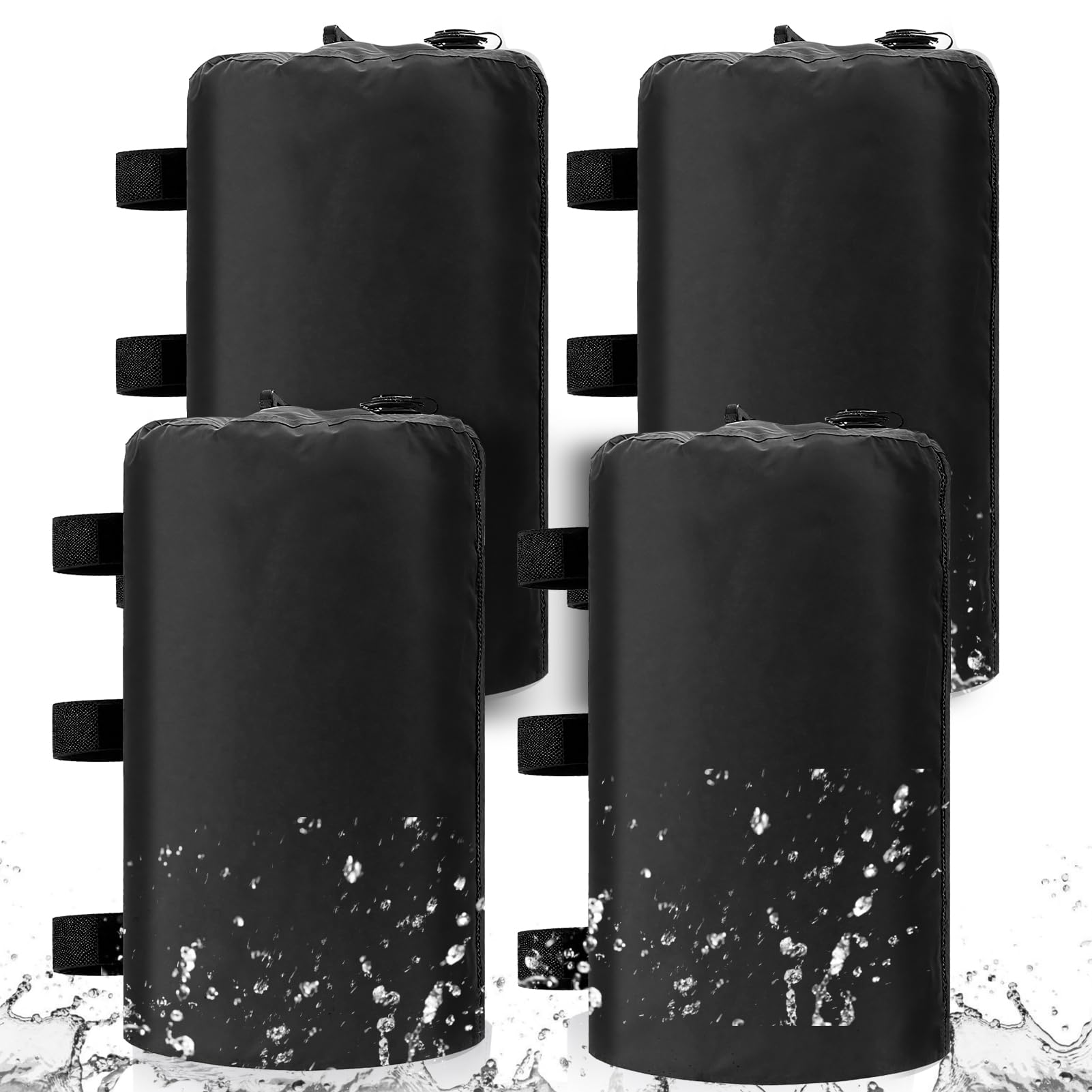 4 Set Gazebo Water Weight Bags, Portable 10L Windproof Canopy Water Weight Bags with Carry Handles & Touch Fasteners Straps for Pavilions Garden Tents Fixed Tents (Black)