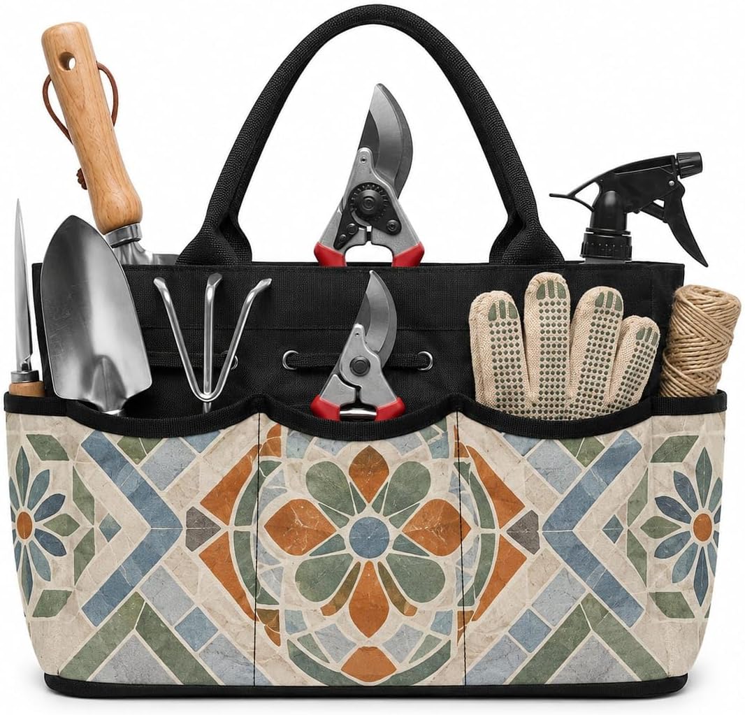 Ceramic Patch Chevron Garden Tool Bag Organizer for Patio in Warm Season