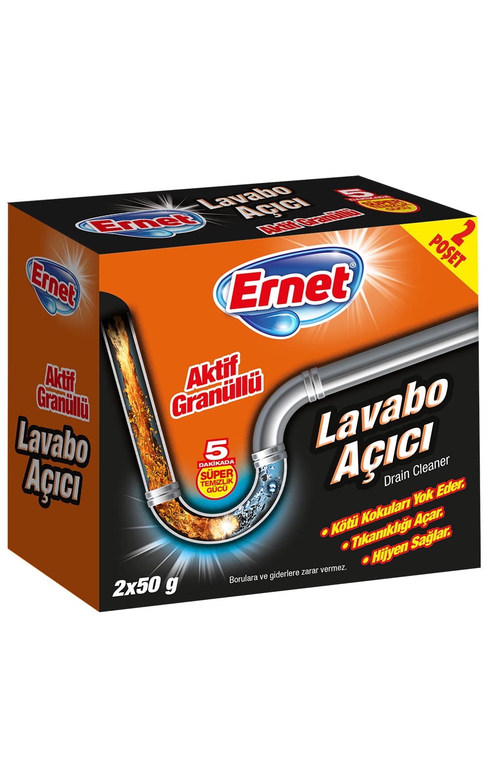 Ernet Süper Lavabo Açıcı Aktif Granüllü 2X50 G