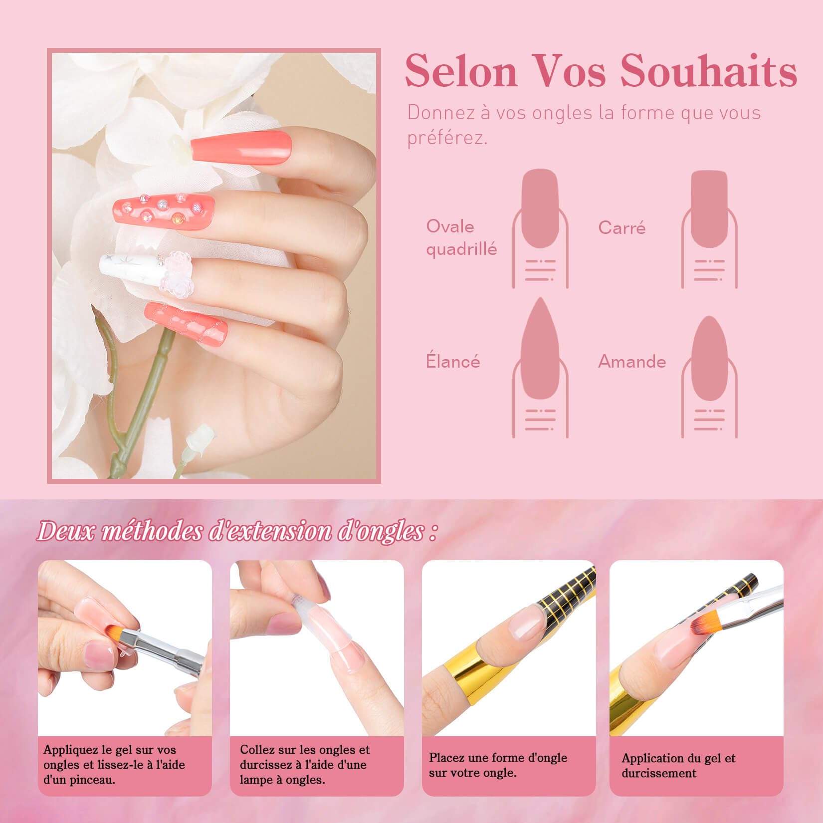 Phoenixy Kit Ongle Gel U V Complet, 14 Couleurs 15 ml Kit Semi Permanent Rose Nude Poly Tube Ongle Gel Nail Art Construction Ongle U V Cadeau pour Femme