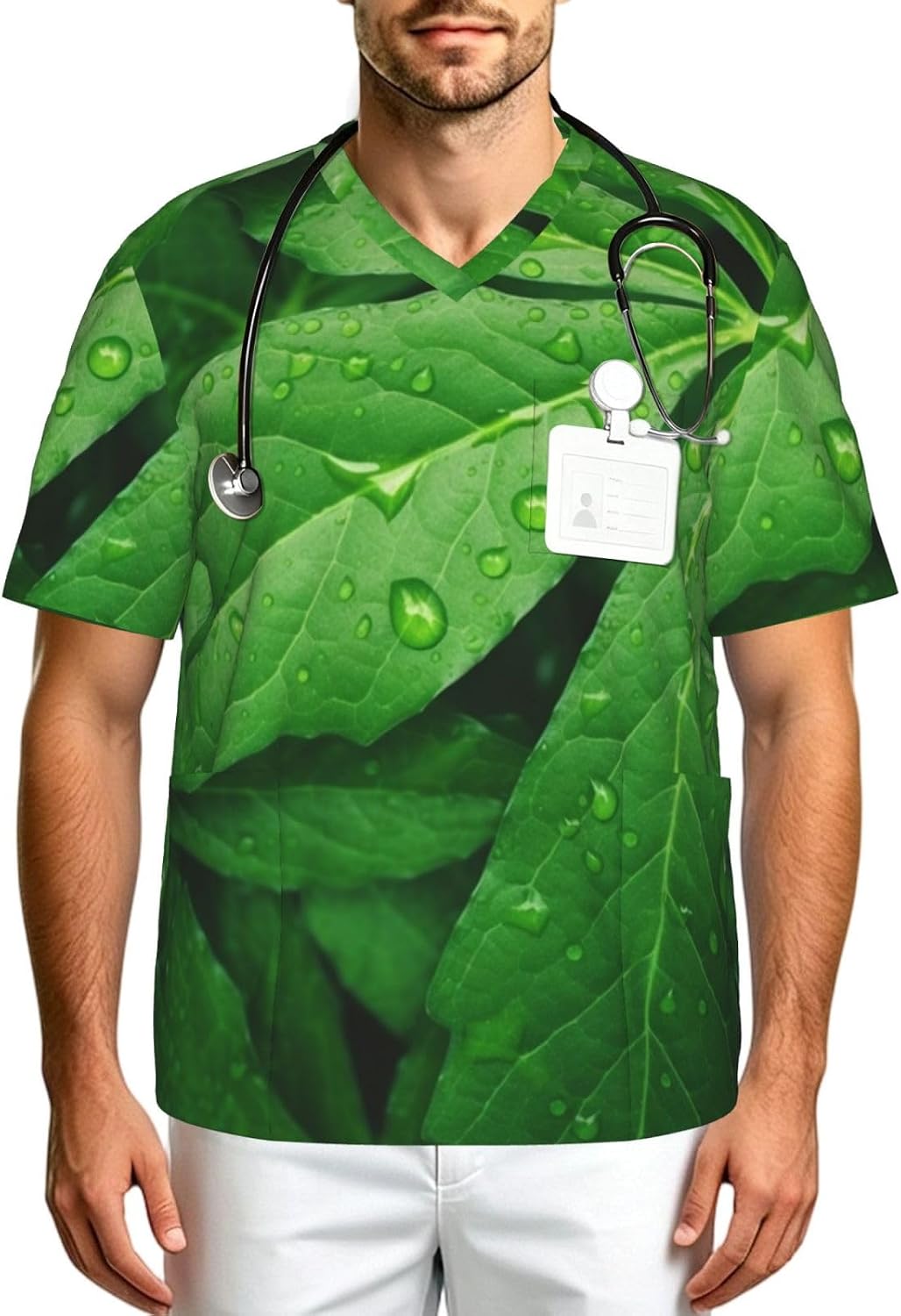 Professional Scrub Tops for Men, Classic V-Neck Workwear with 3 Pockets