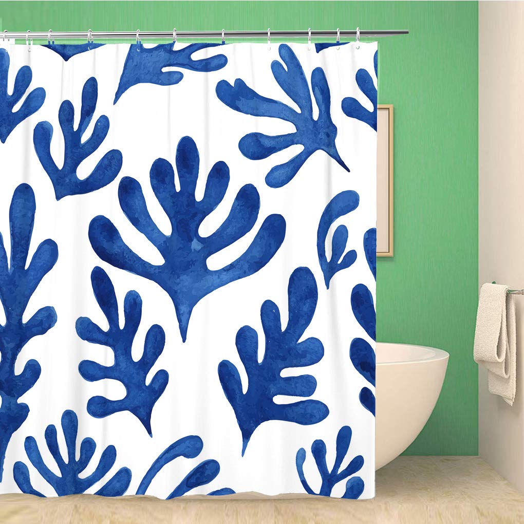 Awowee Color 3 Decor Shower Curtain Watercolor Matisse Floral Pattern Amazing Blue Plant On Christmas 152X180cm Polyester Fabric Waterproof Bath Curtains Set With Hooks For Bathroom