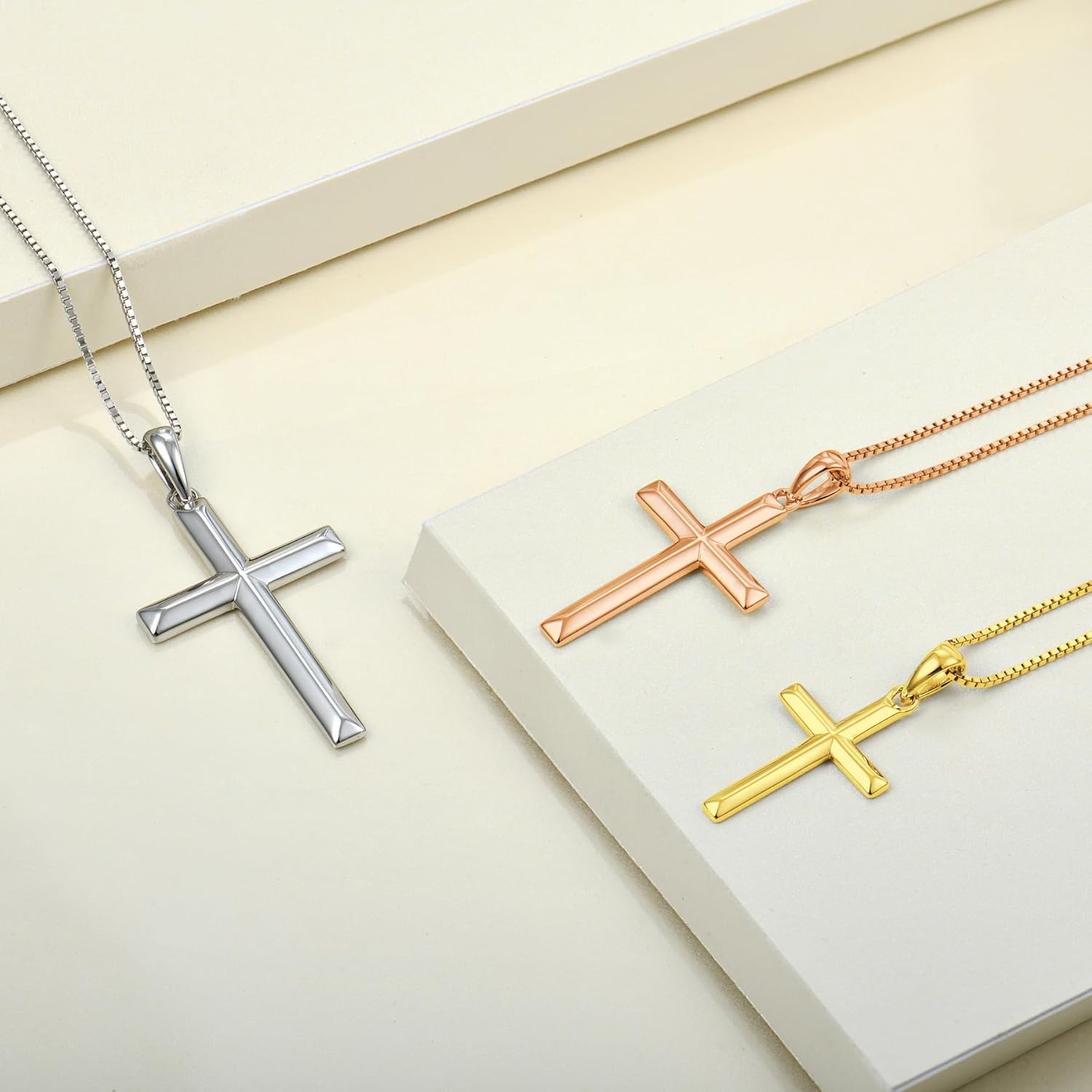 YL Cross Necklace for Women Sterling Silver Plain Cross Pendant Necklace High Polished Jewelry for Men (0.79"- 1.18") - Image 4