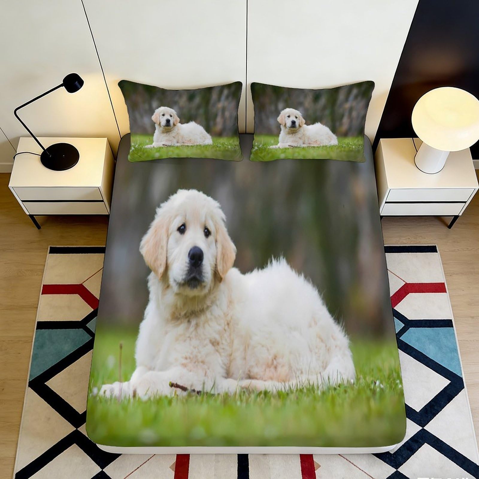 3D Printed Golden Retriever Fitted Sheet Microfiber Soft Breathable Puppy Dog Bed Sheet for Bedroom Dormitory Guest Room Mattress Protection Decor 120x200x25cm