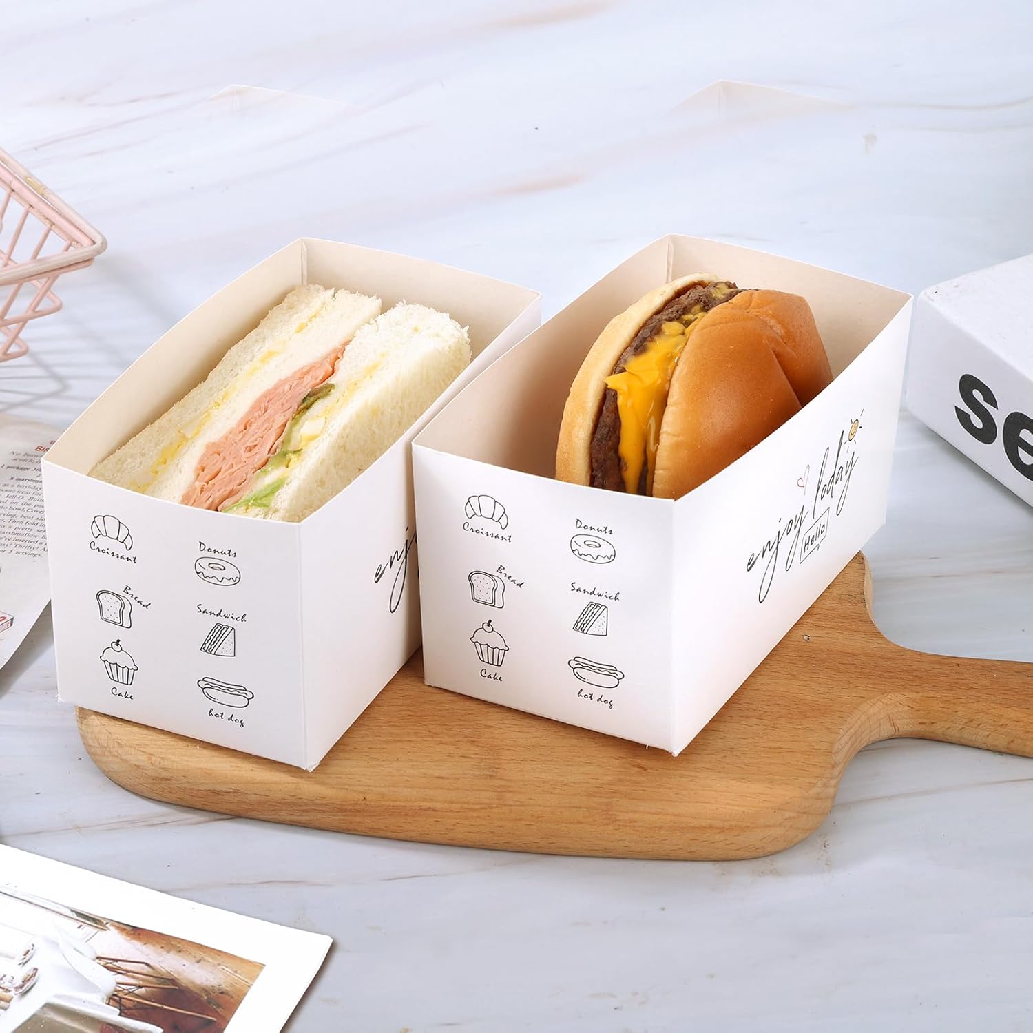 200 Pack Paper Sandwich Boxes Sandwich Cake Box Take Out Food Containers for Toast, Donuts,Burgers