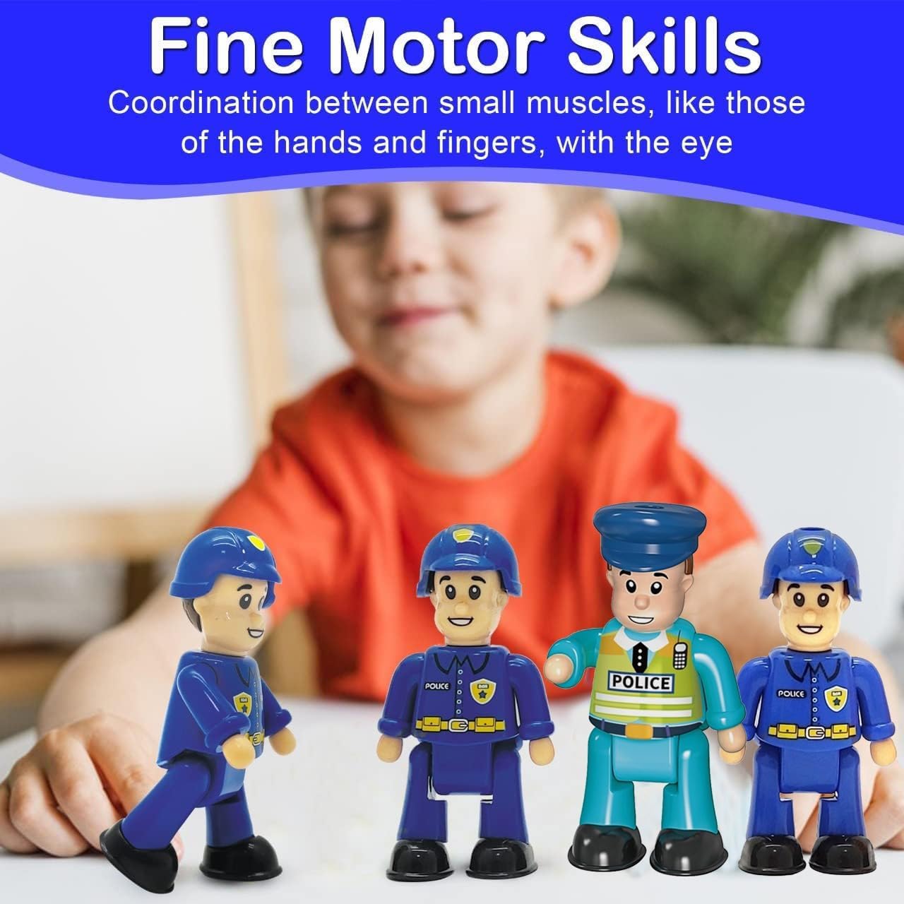 FUNERICA Police Figurines Set – 4-Pack firefighters Toys for Kids with 3 Policemen and 1 Police Chief, Toy Police Figures and Action Figurines for Boys, Durable Imaginative Play Set