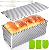 Vista 13 de Paquete de 2 moldes para pan con tapas, capacidad de masa de 1 libra, molde para pan Pullman de acero al carbono antiadherente para sándwich casero
