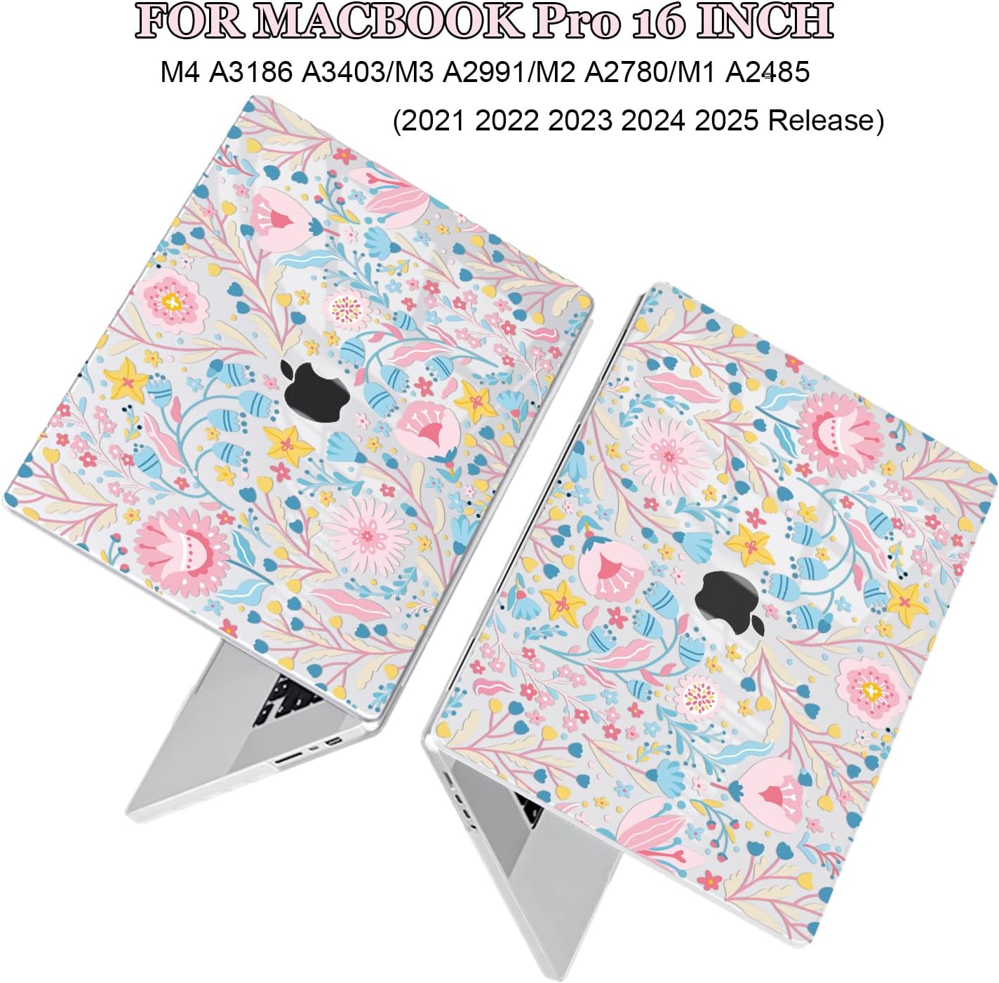 Case for MacBook Pro 16 Inch 2026 2025-2021 M5 M4 M3 M2 M1 A3428 A3429 A3403 A3186 A2991 A2780 A2485 Pro Max Chip, Plastic Hard Shell Case Keyboard Cover Screen Film Webcam Cover, Pink Flowers