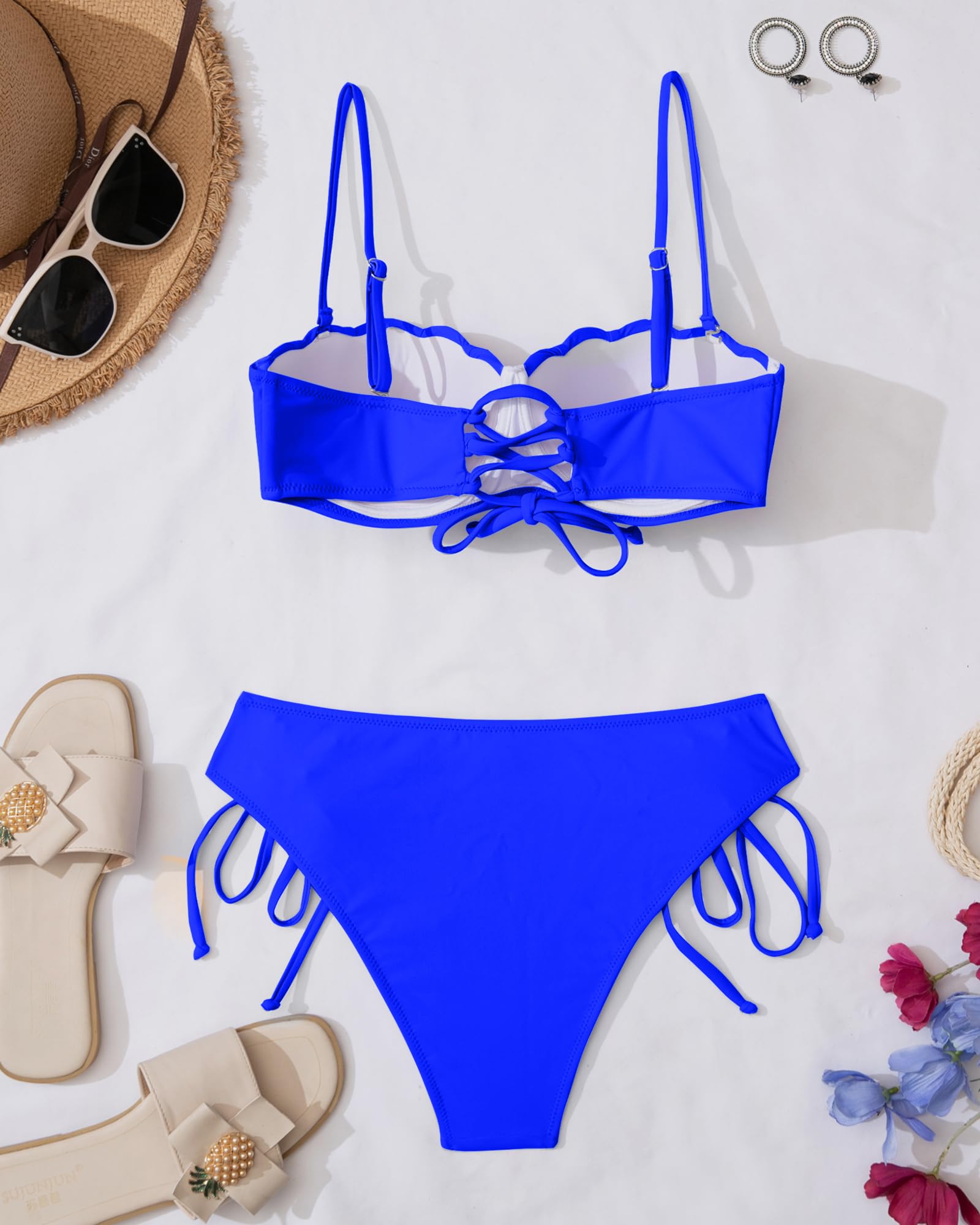 KerryKreey Underwire Swimsuits for Women Push Up Bikini Sets High Cut Cheeky Two Piece Lace Up Tie Side Bathing Suits