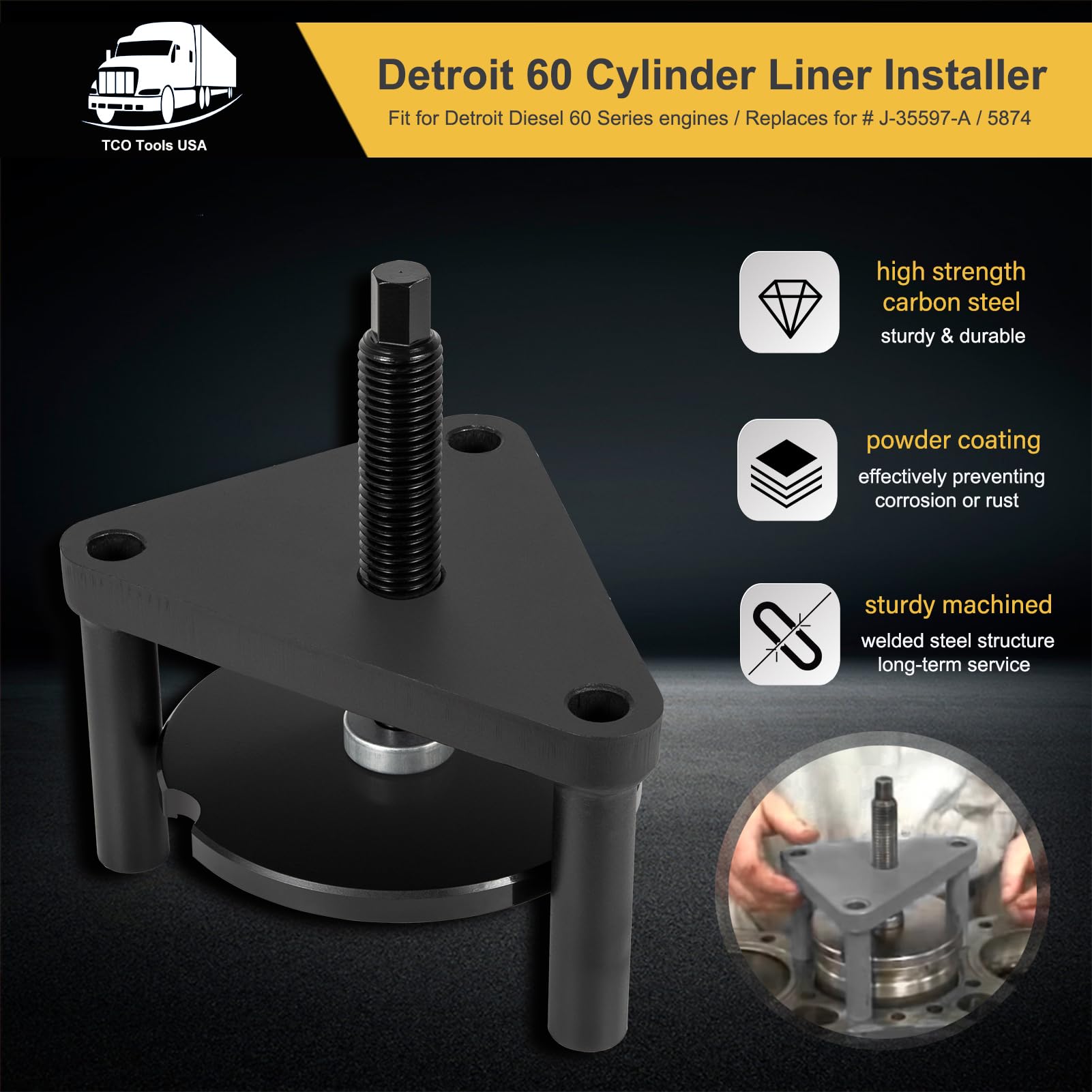 J-35597-A Cylinder Liner Installer Tool Replaces 5874 Tool Fits for Detroit Diesel 60 Series Engines DD60 Tool