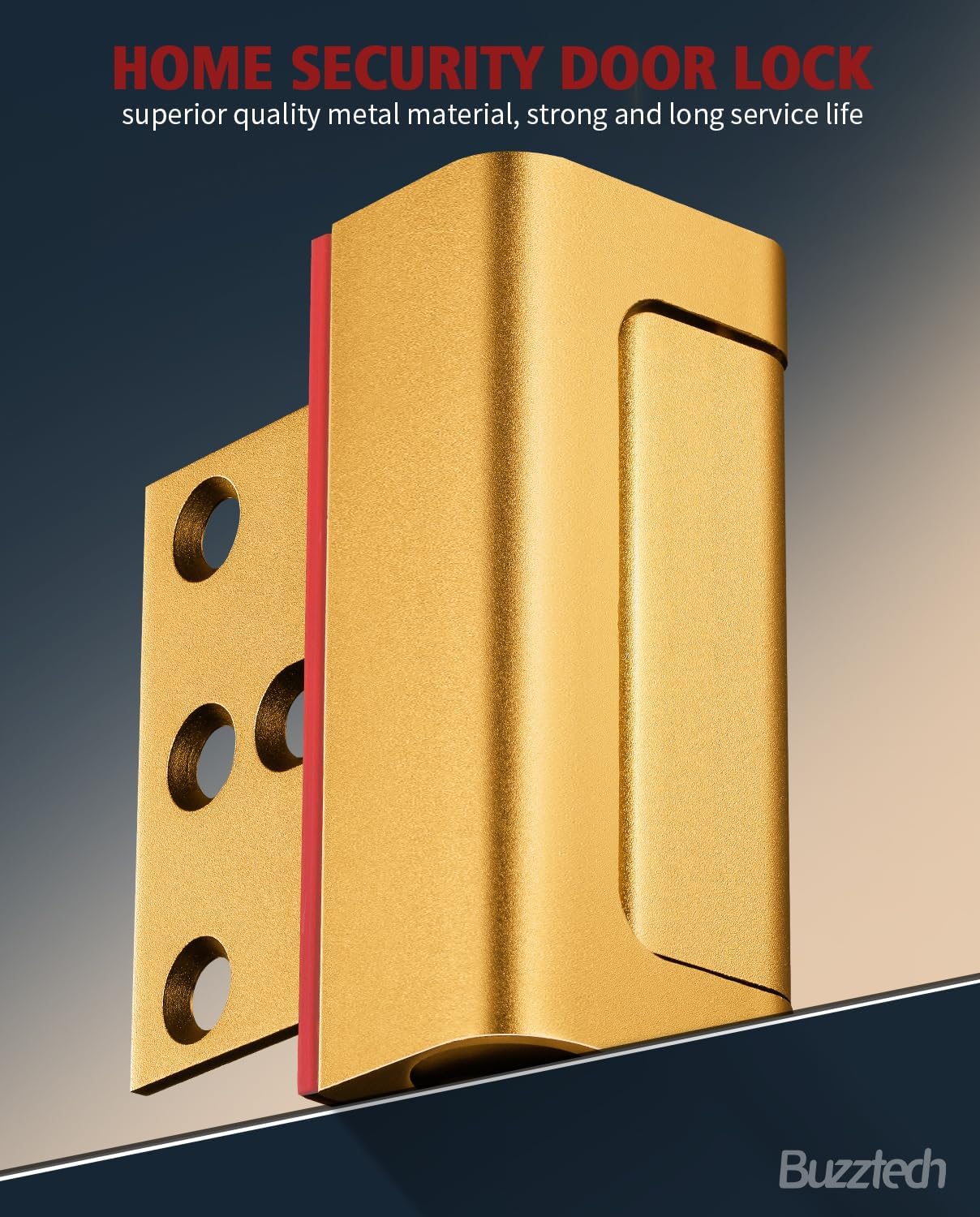 2 Pack Home Security Door Reinforcement Lock for Top of Door Gold, Child Proof Door Latches for Front & Kids Safety, Security Door Locks from Inside for Toddlers, Add Extra Security Withstand 800 Lbs