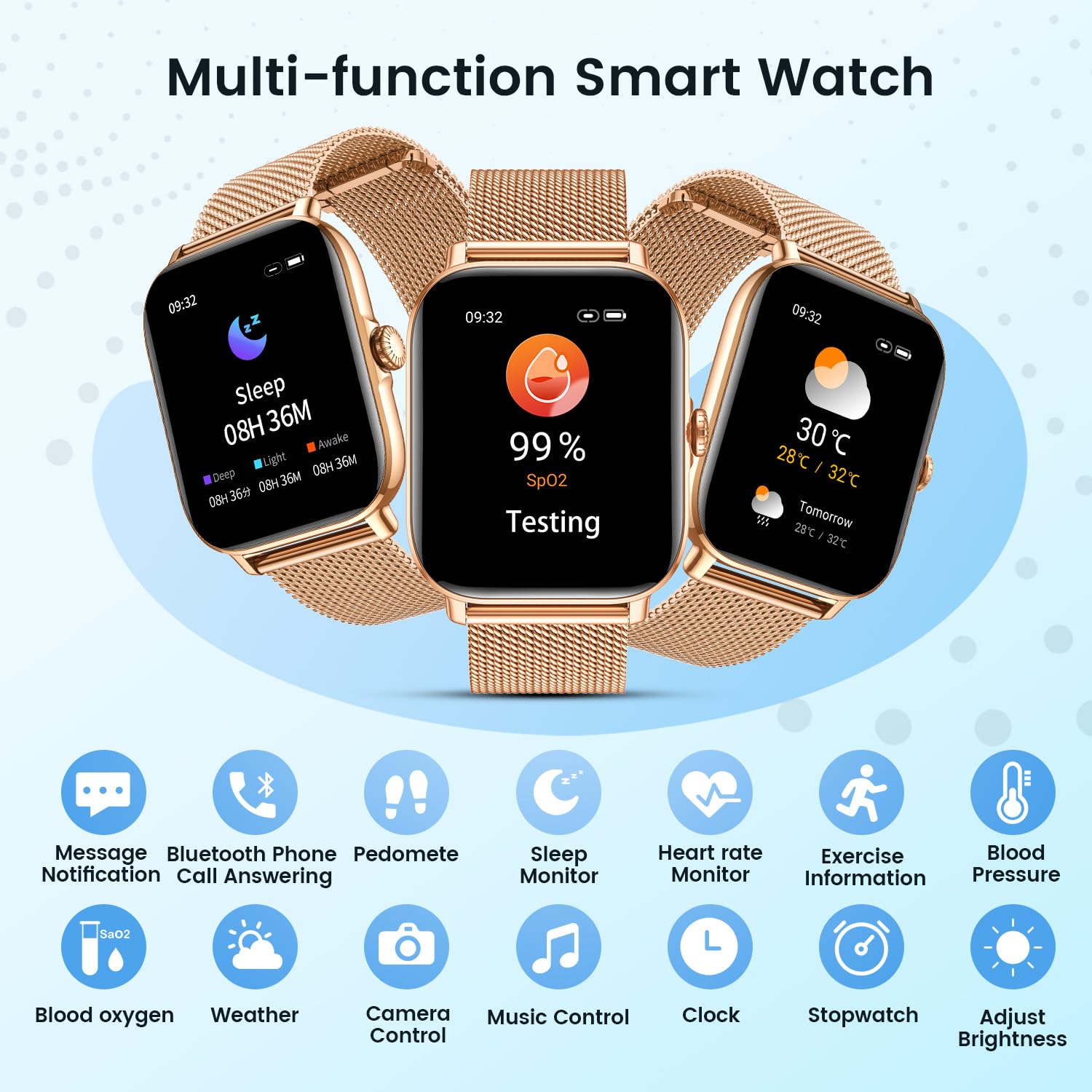 Orologio Smartwatch Donna Uomo Watch: 1,85" Schermo Contapassi con Risposta Chiamate Cardiofrequenzimetro da Polso con SpO2 Impermeabile Orologi Smart Watch Pressione Sanguigna per Android iPhone