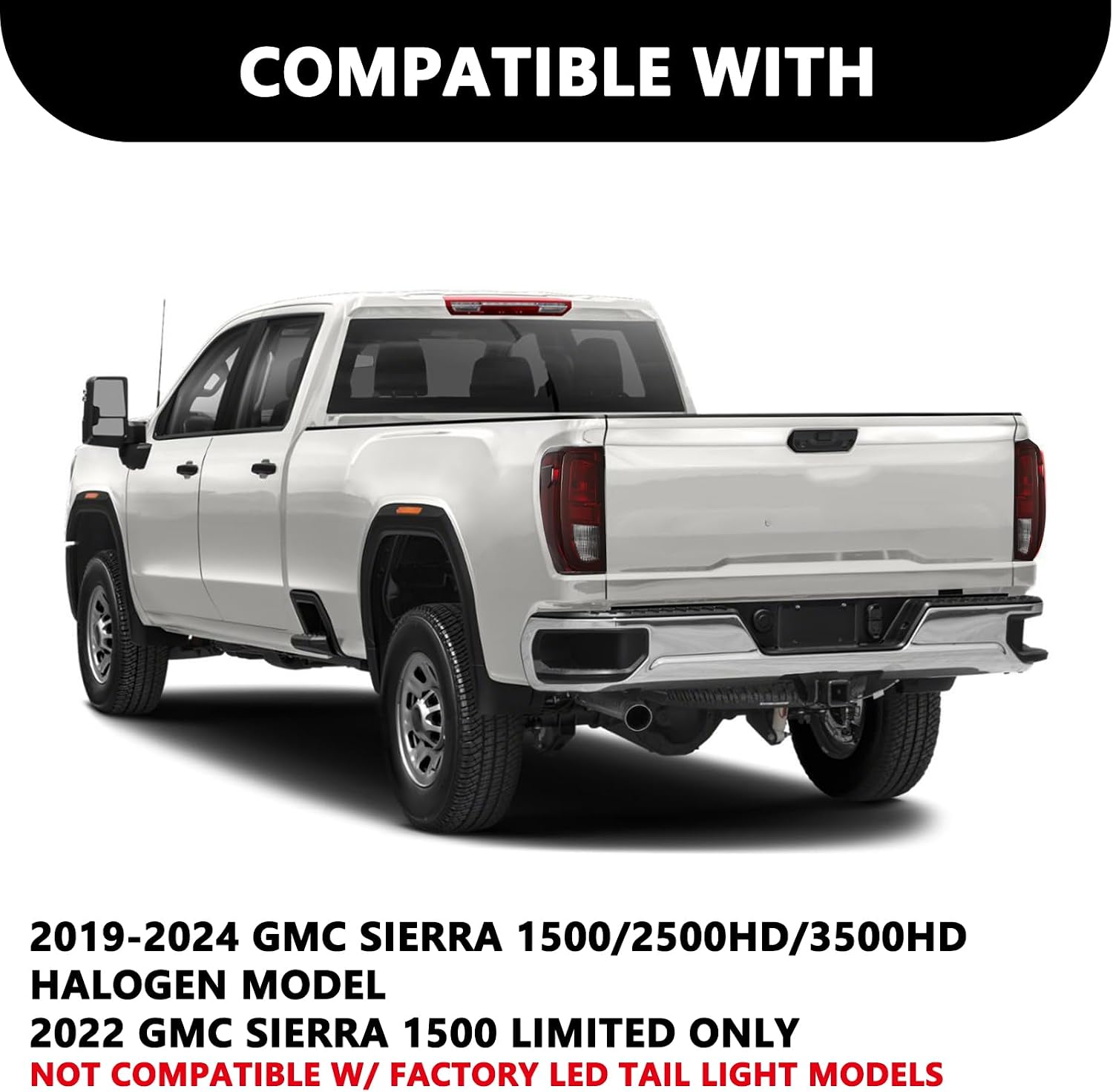 Aosky Halogen Type Tail Light Assembly for 2019-2024 GMC Sierra 1500 2500HD 3500HD Outer Rear Taillight OE Direct OEM Replacement Brake Tail Lamp Smoke Lens Pair Set with Bulbs
