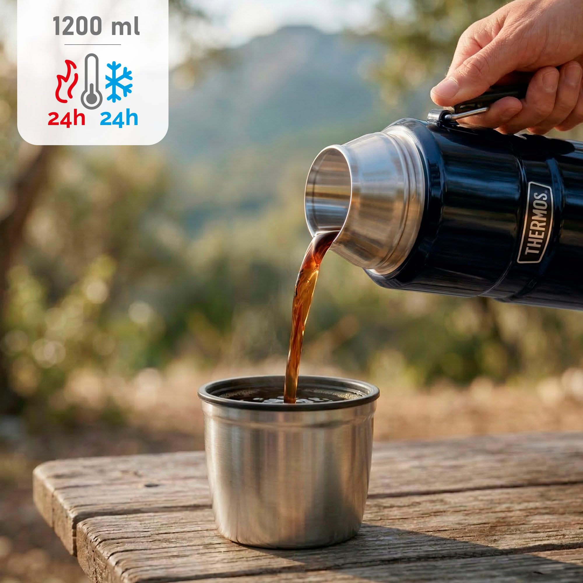 THERMOS 123167 Acier inoxydable, Durable,Portable King Bouteille INOX Bleu 1,2 L