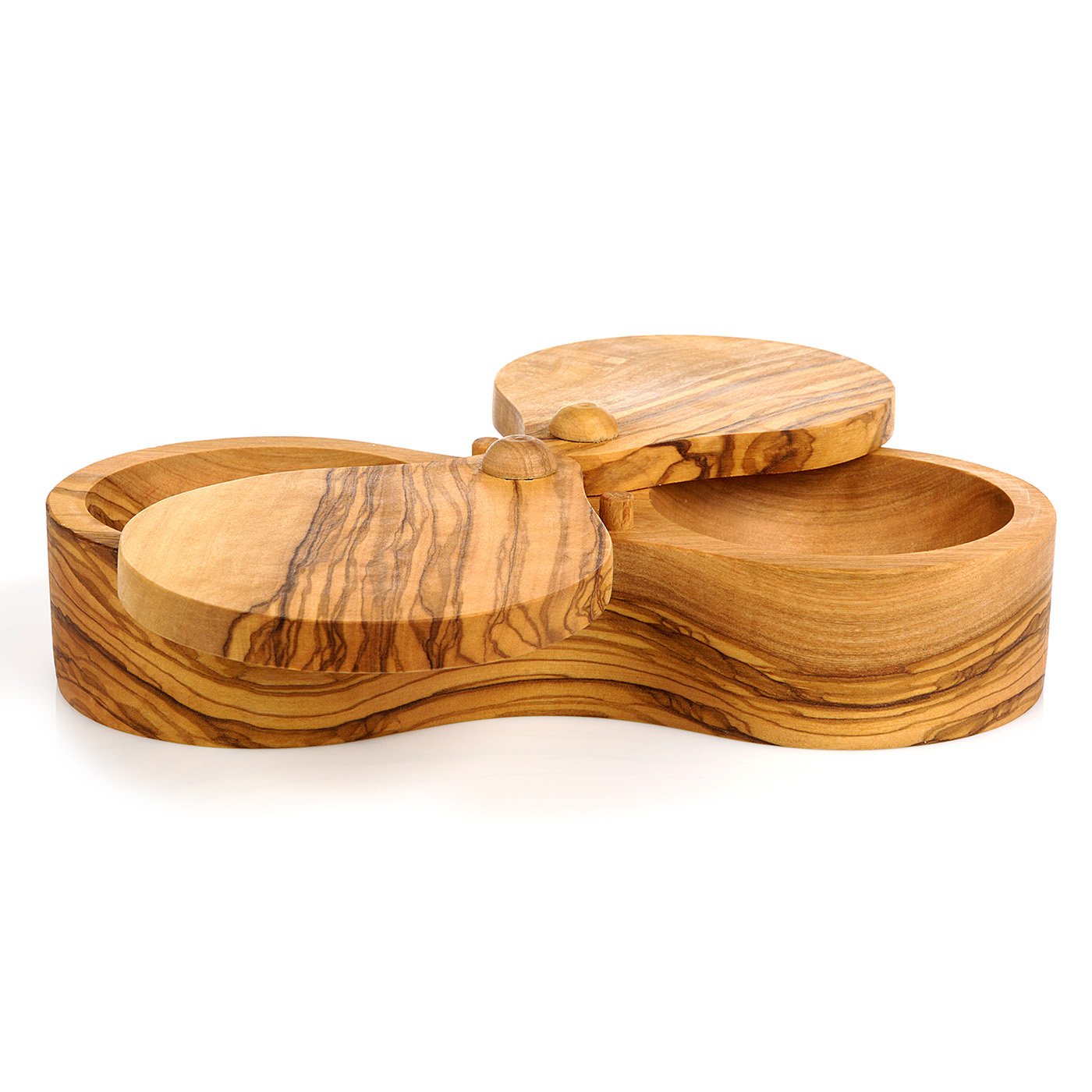 Main à sel double bois d'olivier Berard 90062 fait-main distributeur sel poivre 18cm