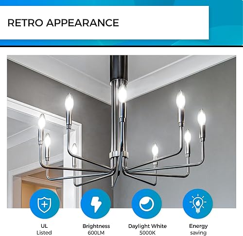 Miniatura 3 de Hizashi Bombilla LED E12 de 5000 K, luz diurna de 60 W, bombillas LED de candelabro no regulables, 90+CRI 6W 600LM, bombillas de vela B11,