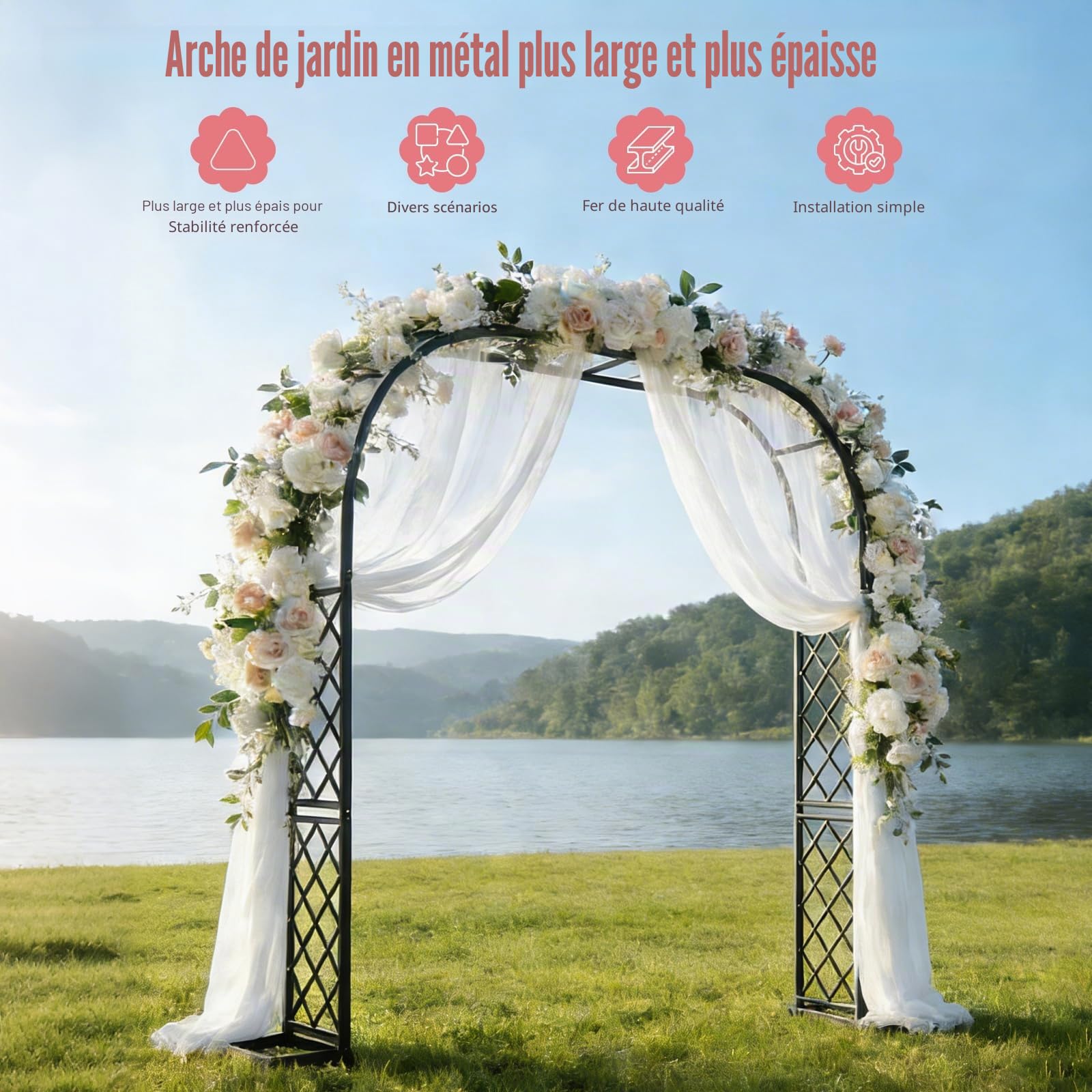 Xverycan Arche Jardin pour Rosiers Plantes Grimpantes, Arche de Jardin métallique Plus Robuste 2,4x2,4m,Arche de Jardin en Treillis,Décoration de Fête