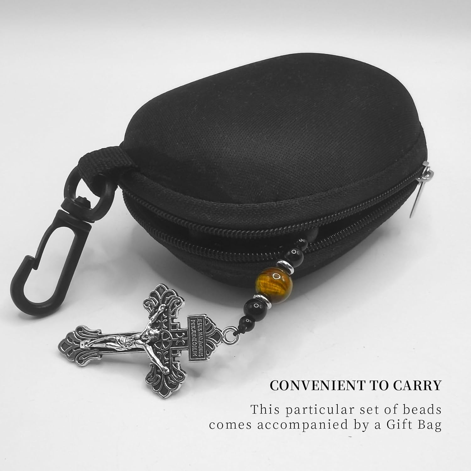 Volcanic stone rosary beads catholic for men,Rosary Necklace for men with medal & cross,Handmade black stone Beads St.Benedict Rosary Cross Necklace Catholic Gifts - Image 4