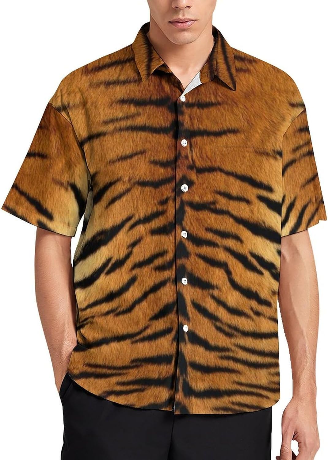 Men's Animal Print Shirt Summer Short Sleeve Funny Animal Print Hawaiian Button-Down Shirts